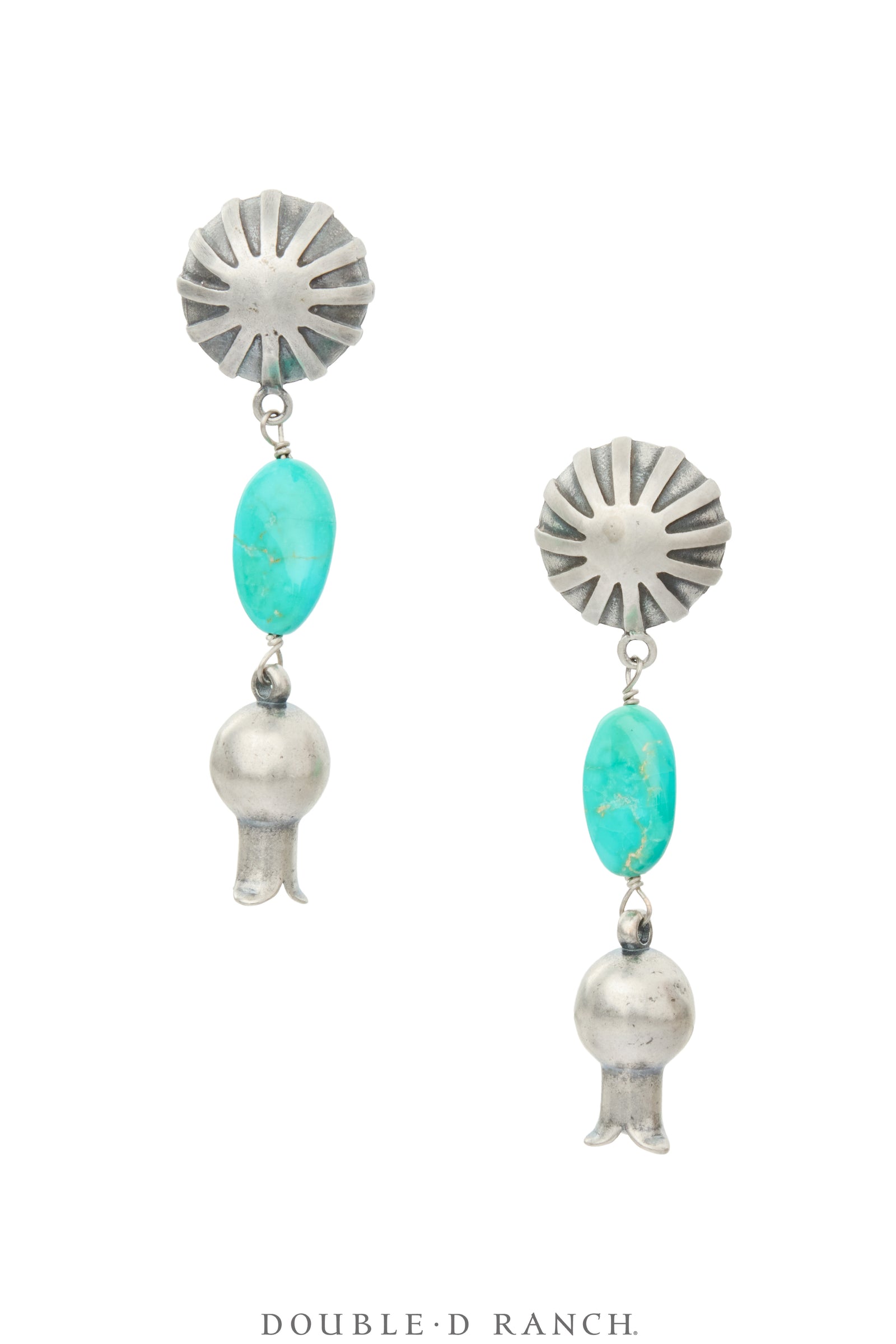 Earrings, Drops, Turquoise With Sterling Silver, Hallmark, Contemporary, 2444