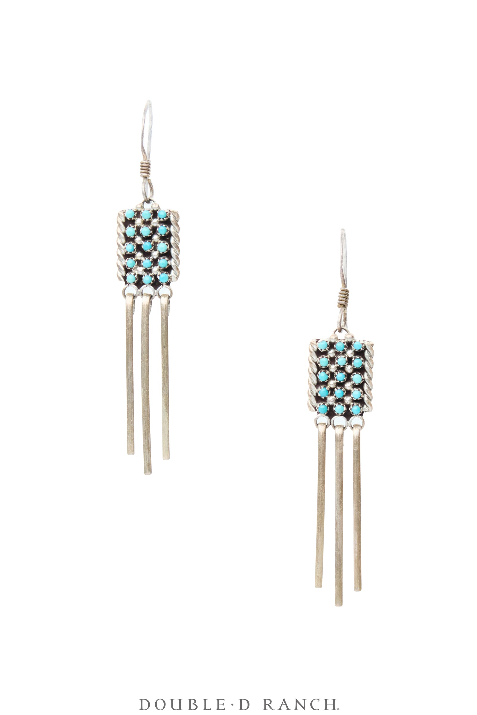 Earrings, Dangle, Turquoise,  Snake Eye With Sterling Silver Paddles, Sans Hallmark, Vintage ‘60s, 2441