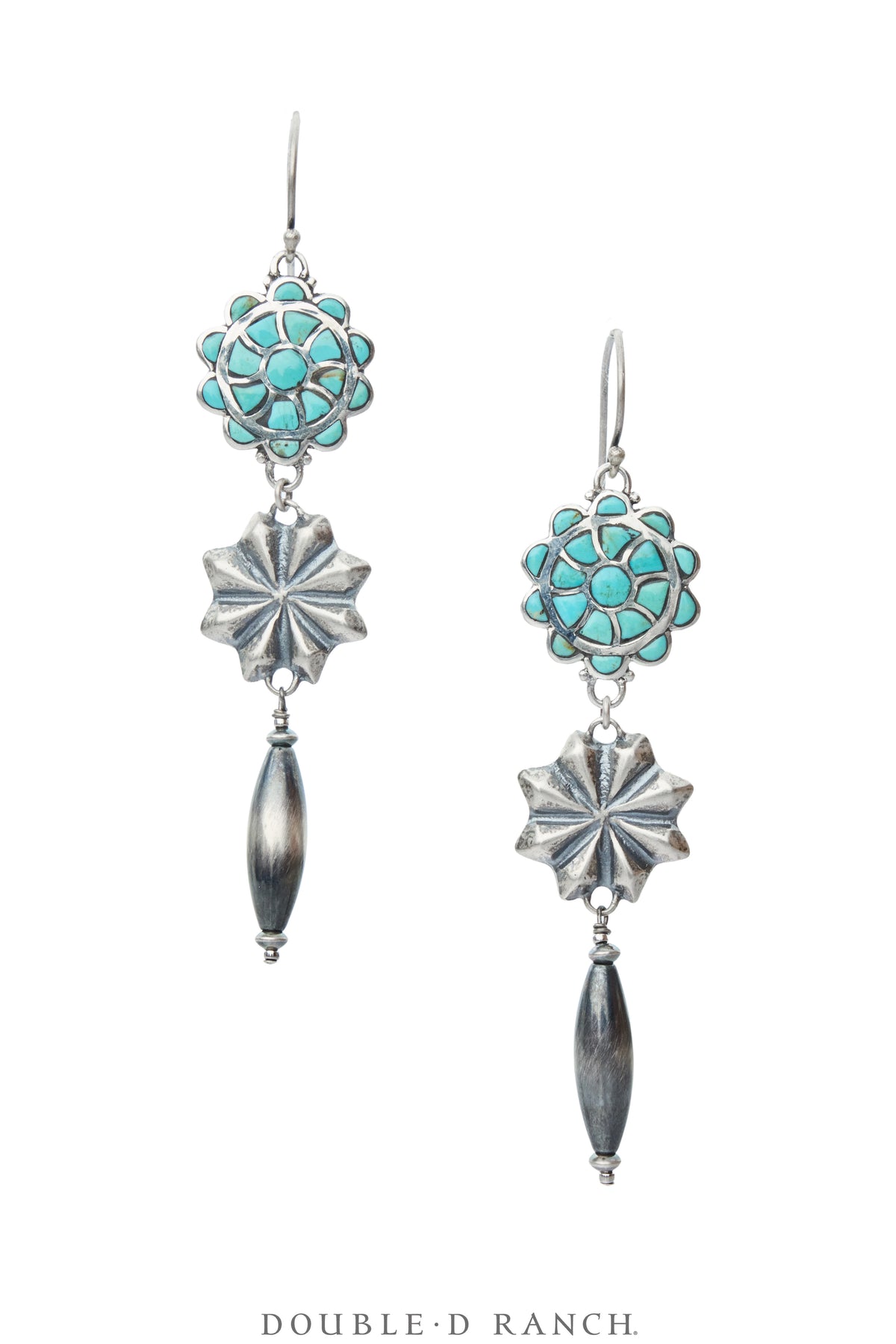 Earrings, Drops, Turquoise With Sterling Silver, Hallmark, Contemporary, 2445