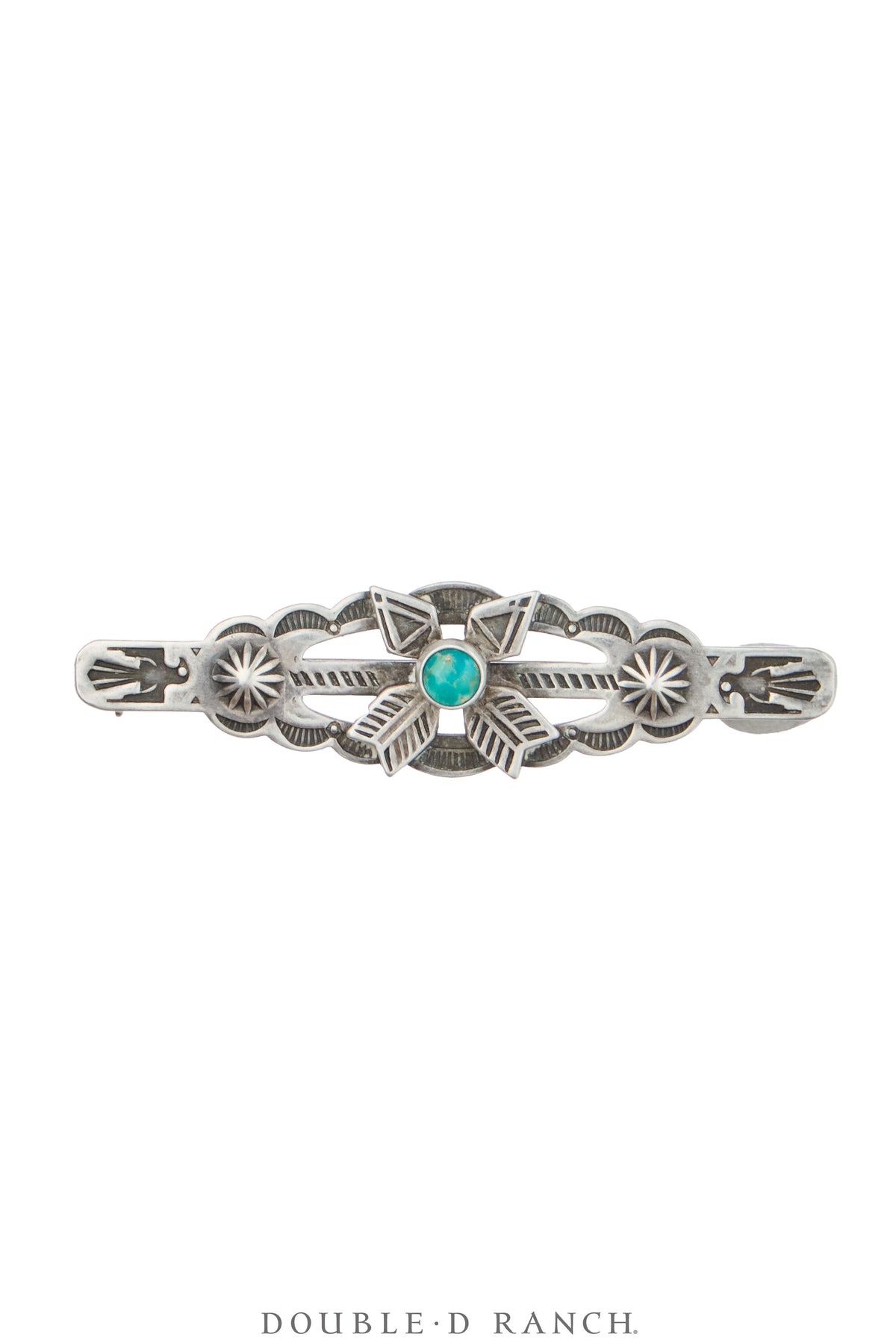 Pin, Fred Harvey Railroad Era, Turquoise & Sterling Silver, Crossed Arrows, Hallmark, Vintage ‘40s, 1402