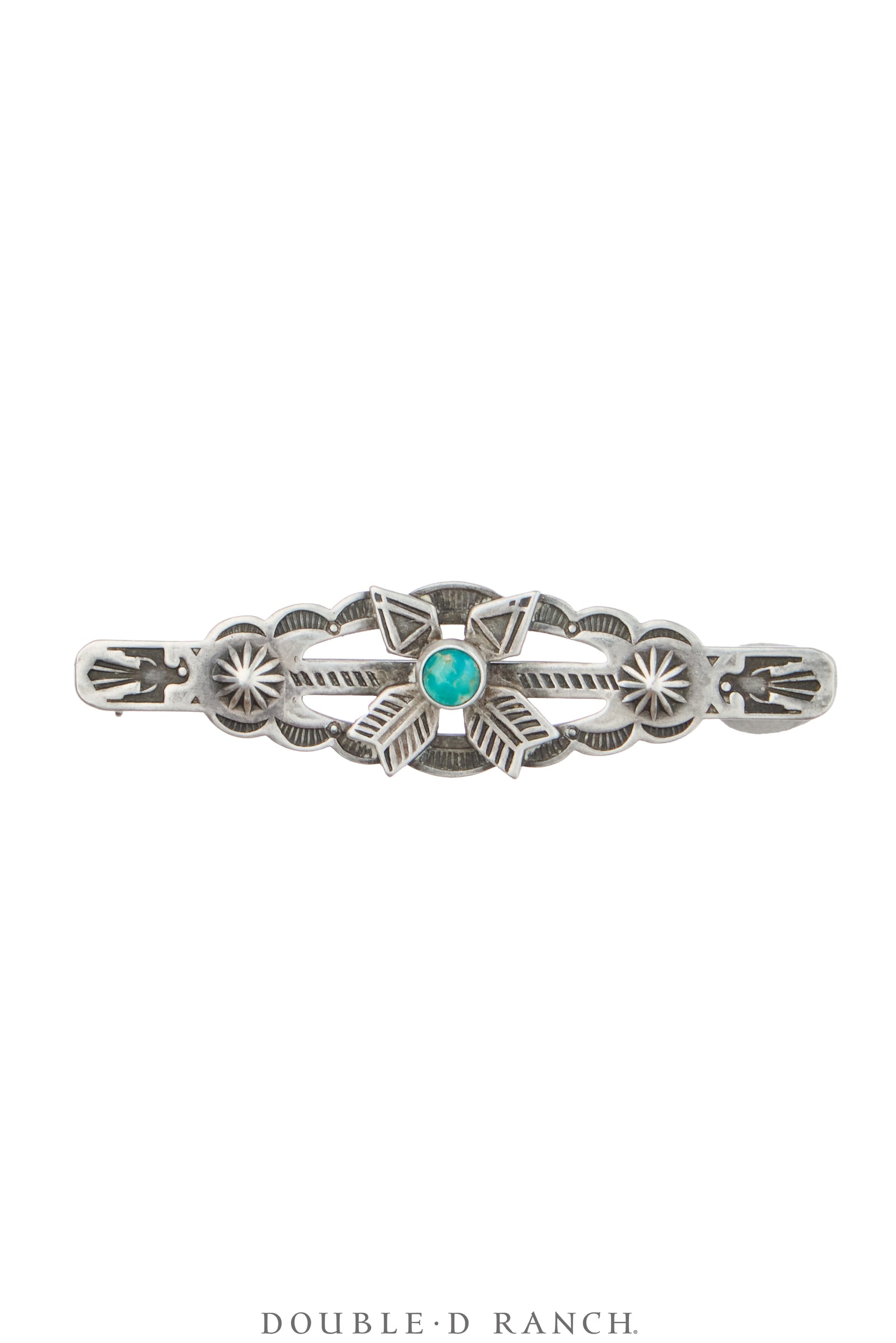 Pin, Fred Harvey Railroad Era, Turquoise & Sterling Silver, Crossed Arrows, Hallmark, Vintage ‘40s, 1402