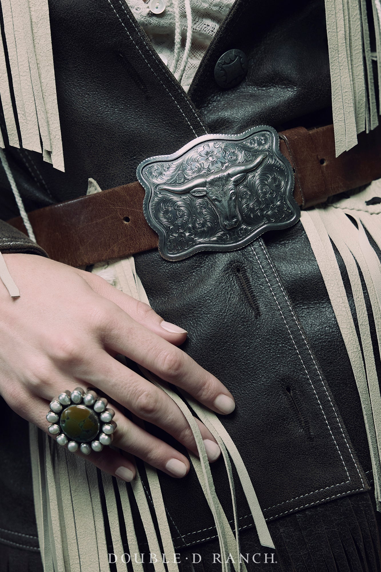 Belt, A Buckle, Western, Longhorn & Engraved Scroll, Artisan, Contemporary, 534