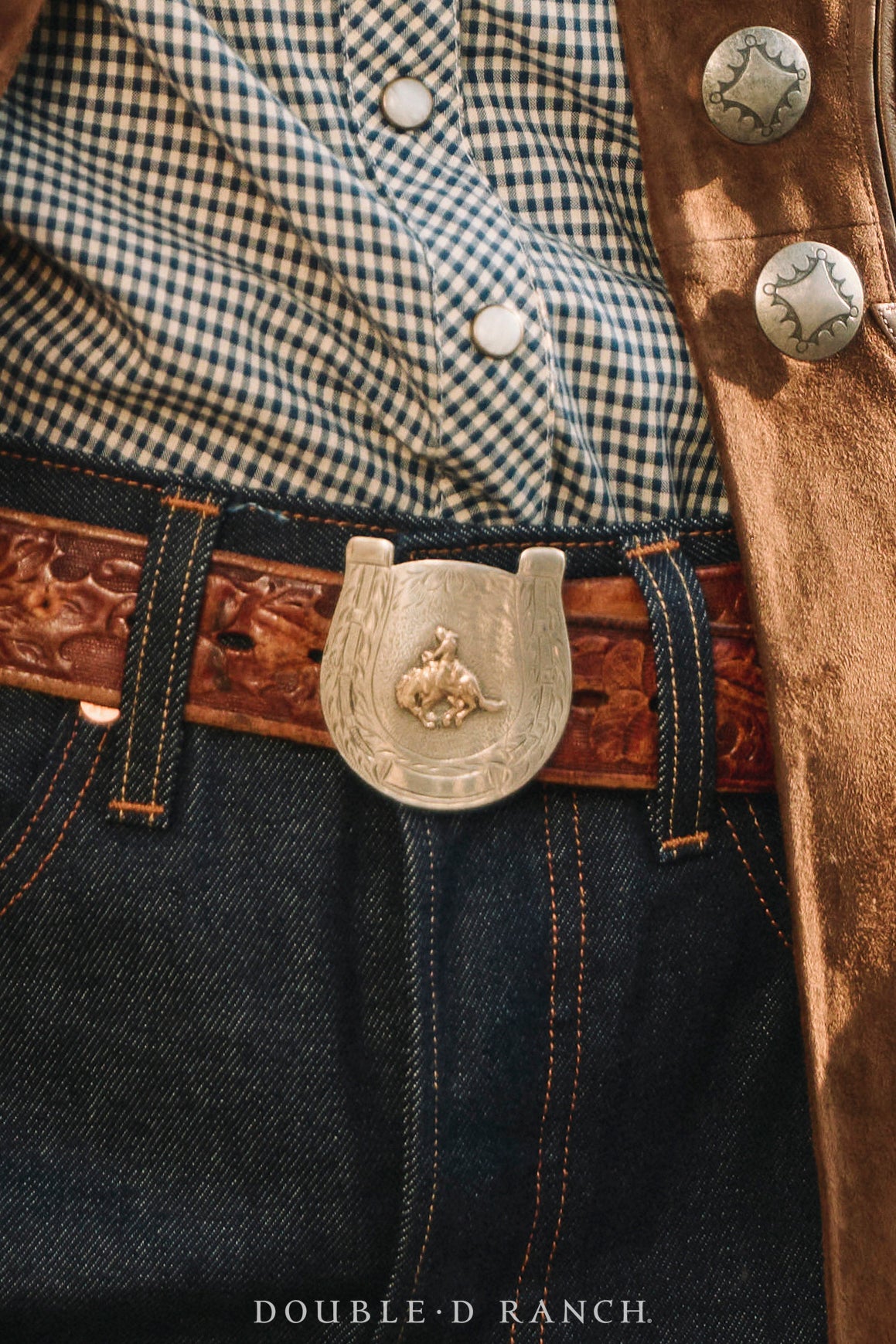 Belt, A Vintage, Buckle, Western, Horseshoe With Bucking Bronc, Hallmarks, Vintage, 907