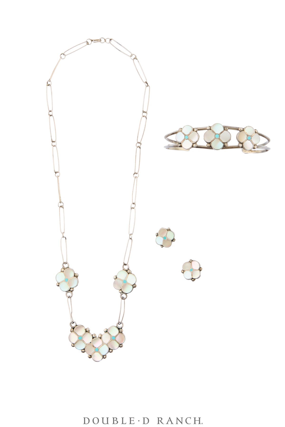 Necklace, Inlay, Mother of Pearl, Suite with Matching Earrings & Cuff, Hallmark, Vintage, 3998