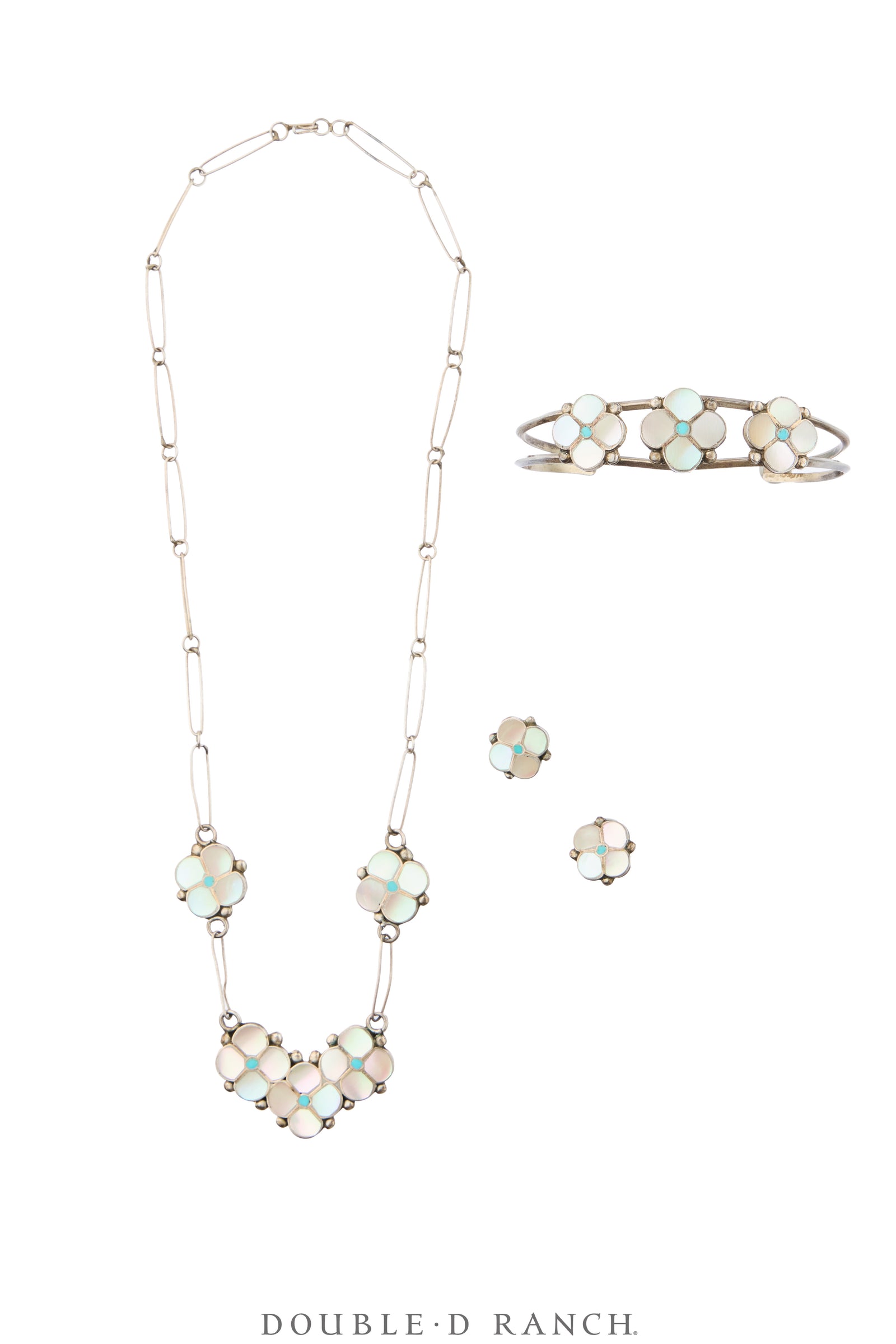 Necklace, Inlay, Mother of Pearl, Suite with Matching Earrings & Cuff, Hallmark, Vintage, 3998