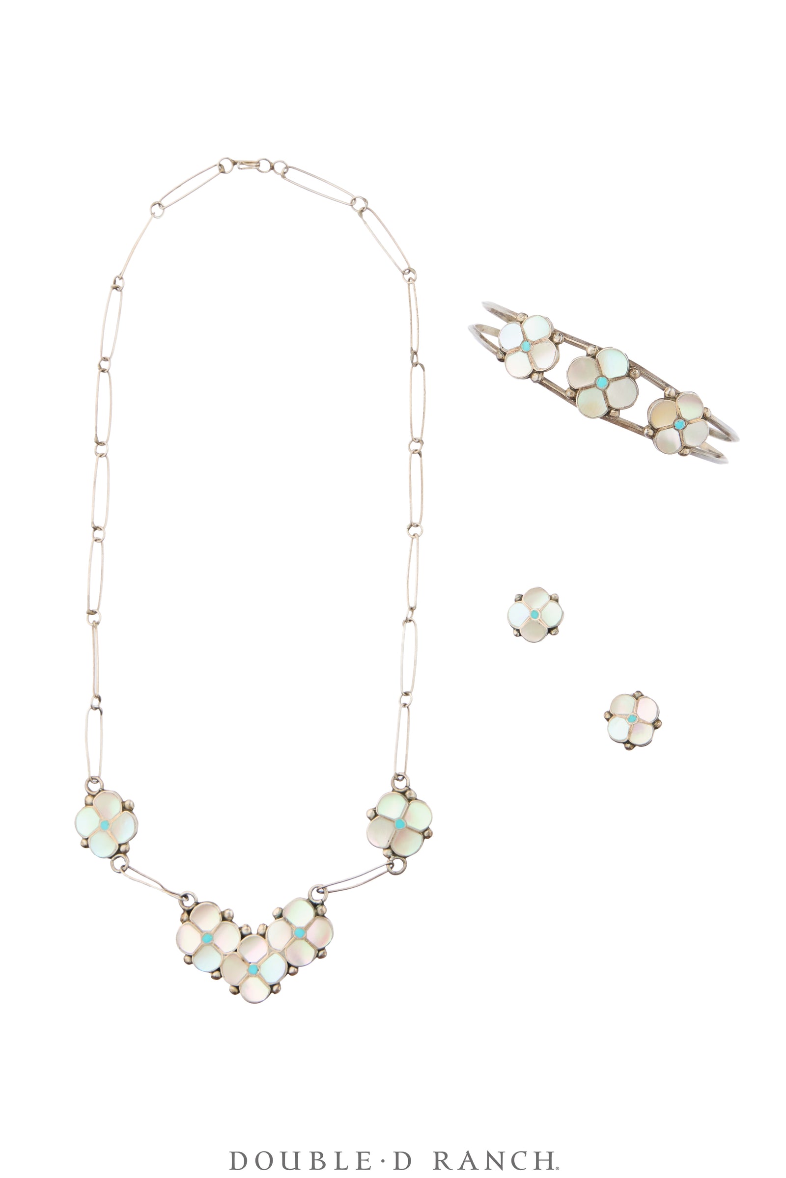 Necklace, Inlay, Mother of Pearl, Suite with Matching Earrings & Cuff, Hallmark, Vintage, 3998