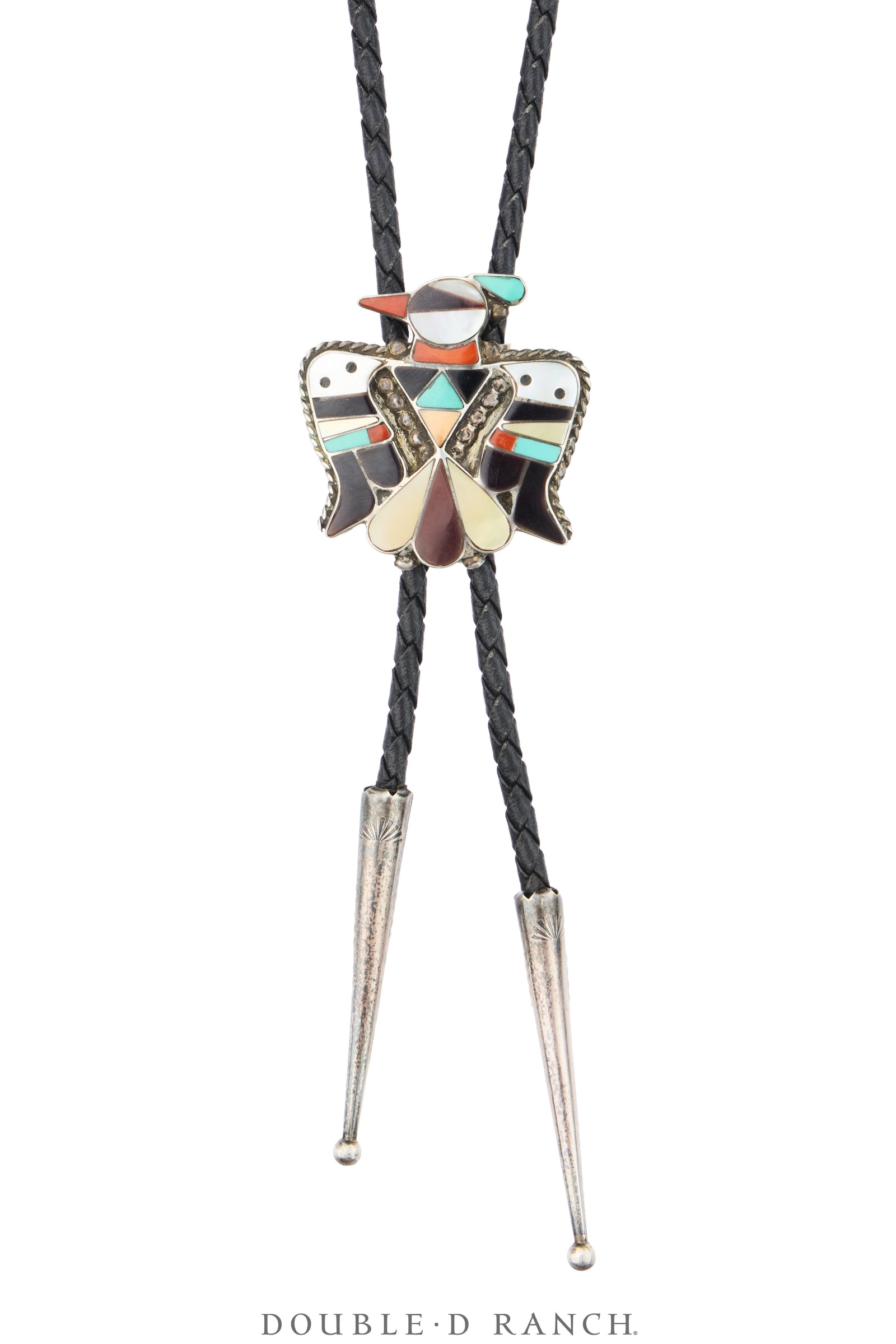 Bolo, Inlay, Shell With Various Southwest Stones, Peyote Water Bird, Hallmark, Vintage, 4011