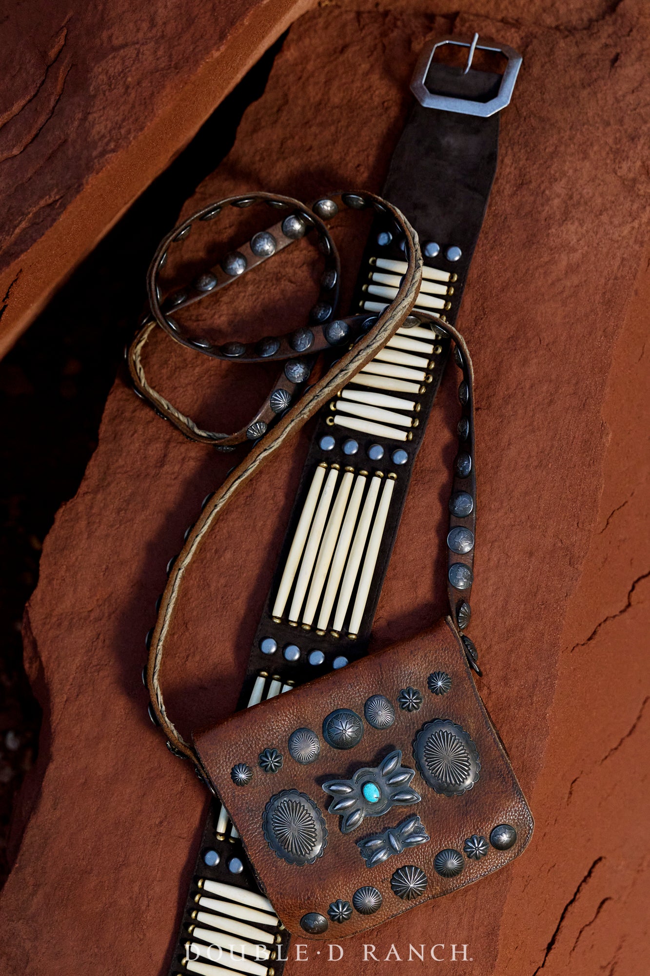 Bag, Bandolier, Leather, Sterling Silver Conchos, Turquoise, Vintage, 245