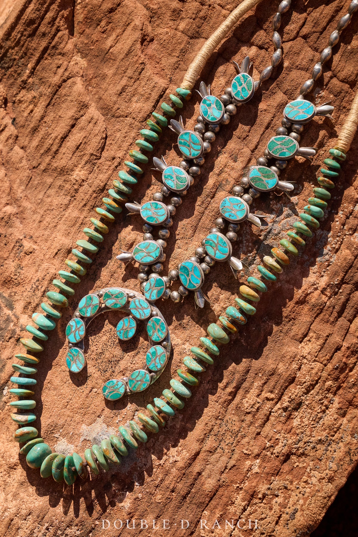 Necklace, Squash Blossom, Turquoise, Inlay, Rare, Vintage 40-50s, 3626