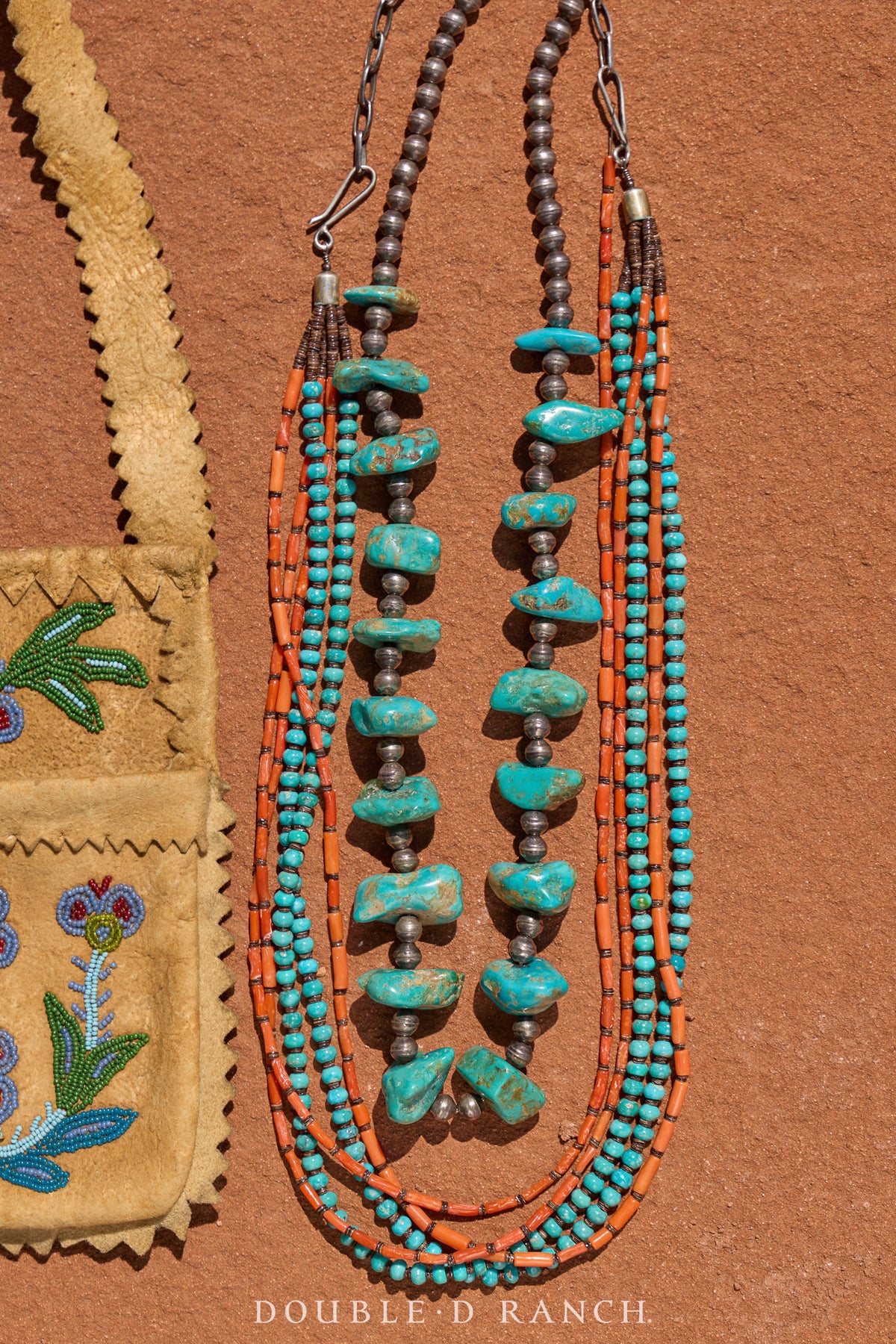 Necklace, Natural Stone, Turquoise, Nuggets, Silver Beads, Vintage, 1670