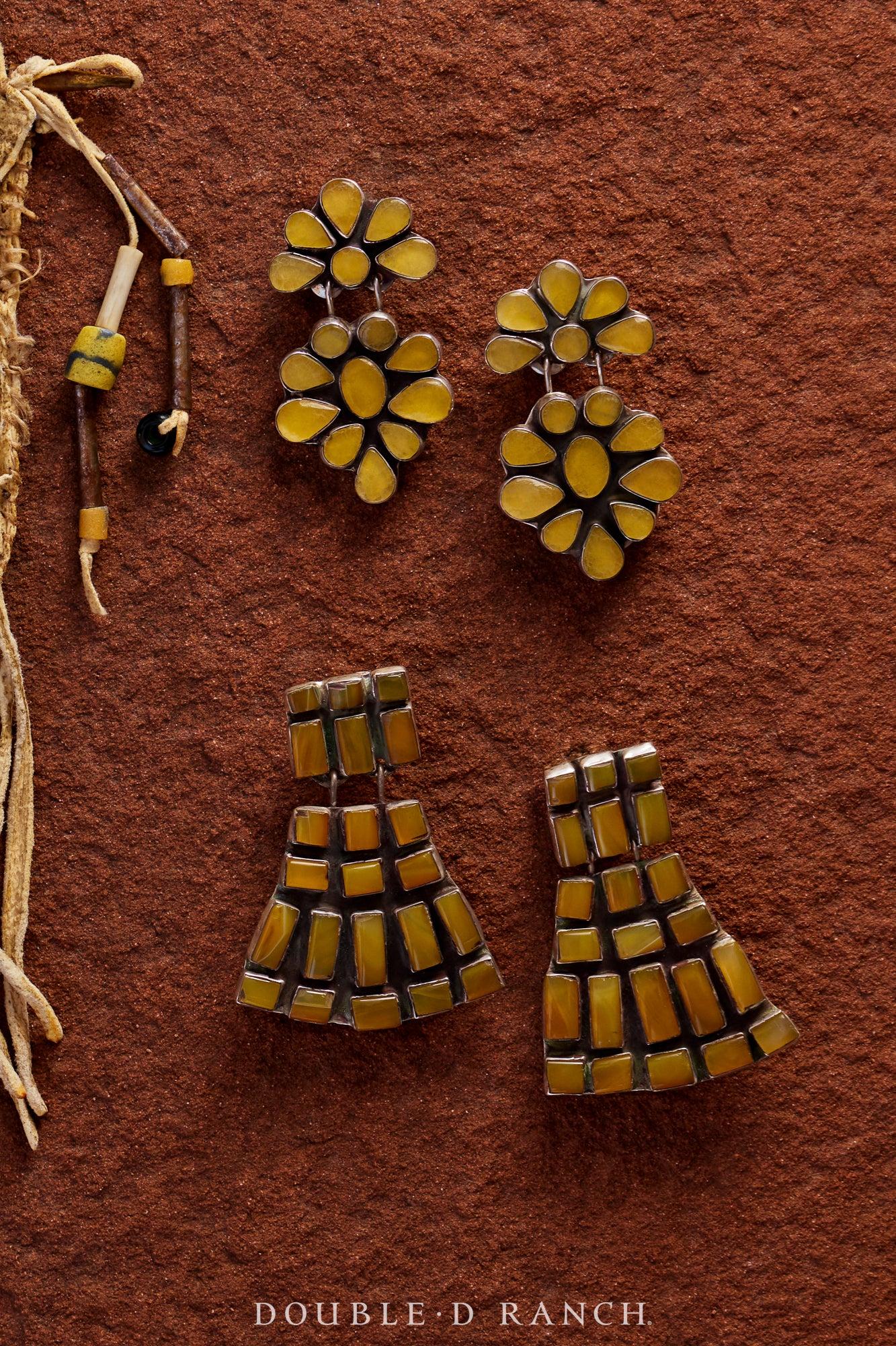 Earrings, Oscar Betz, Fan, Jasper, Hallmark, 2144