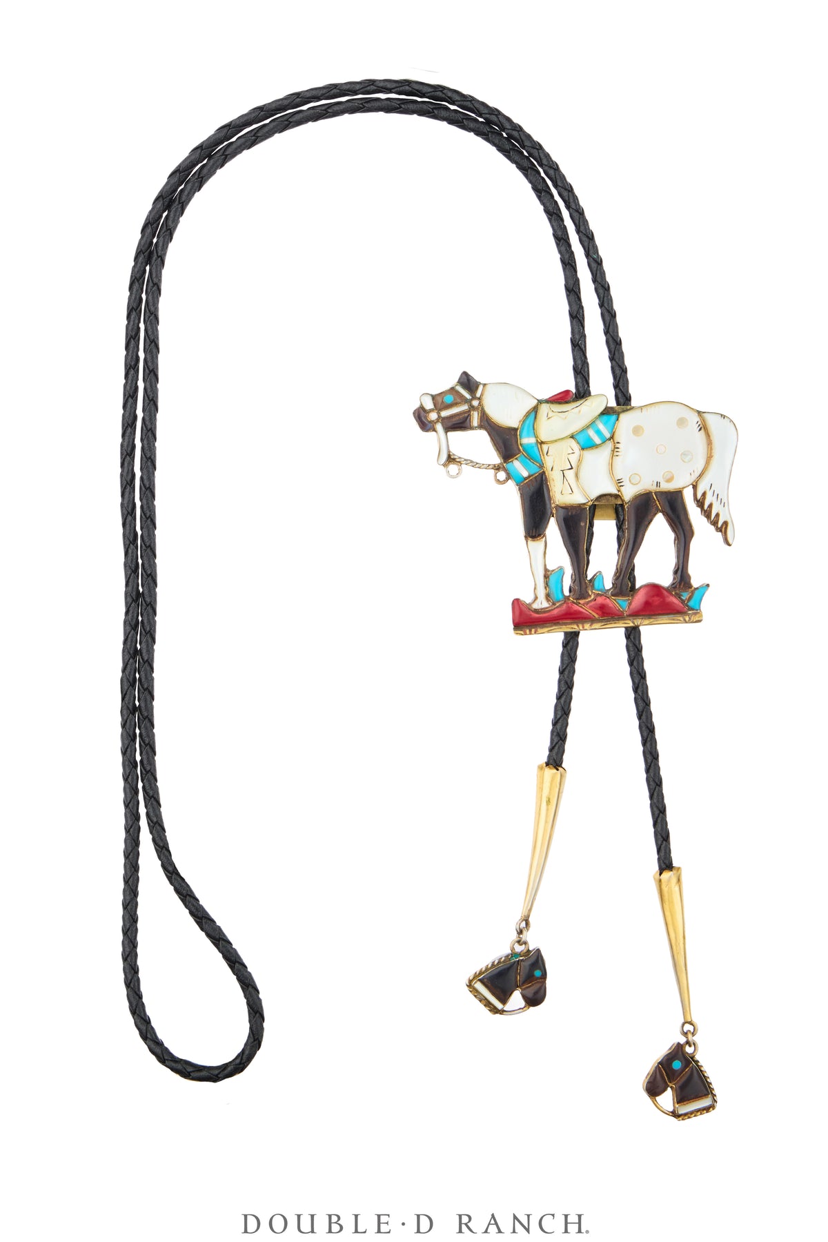 Bolo, Inlay, Horse, Tips, Gold, Sans Hallmark, Vintage, 4037