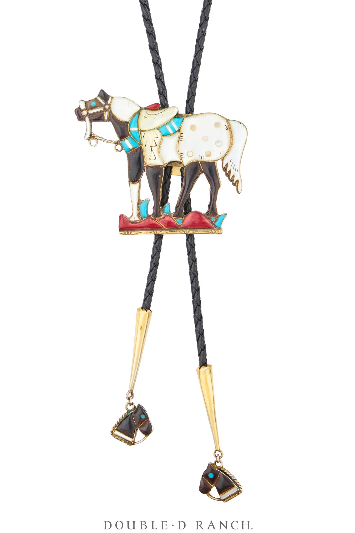 Bolo, Inlay, Horse, Tips, Gold, Sans Hallmark, Vintage, 4037