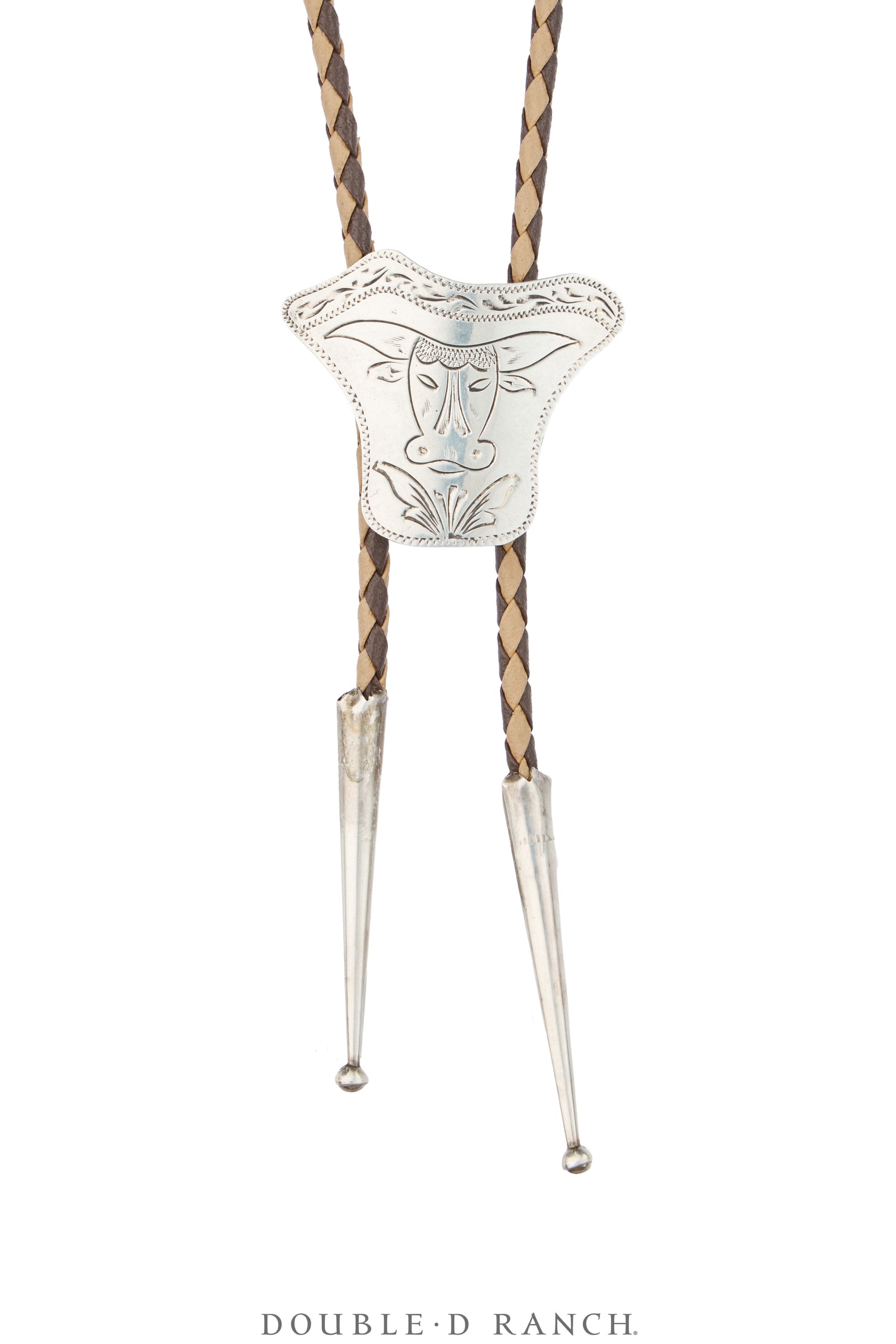 Bolo, Shield, Sterling Silver, Etching, Longhorn, Hallmark, Vintage, 3985