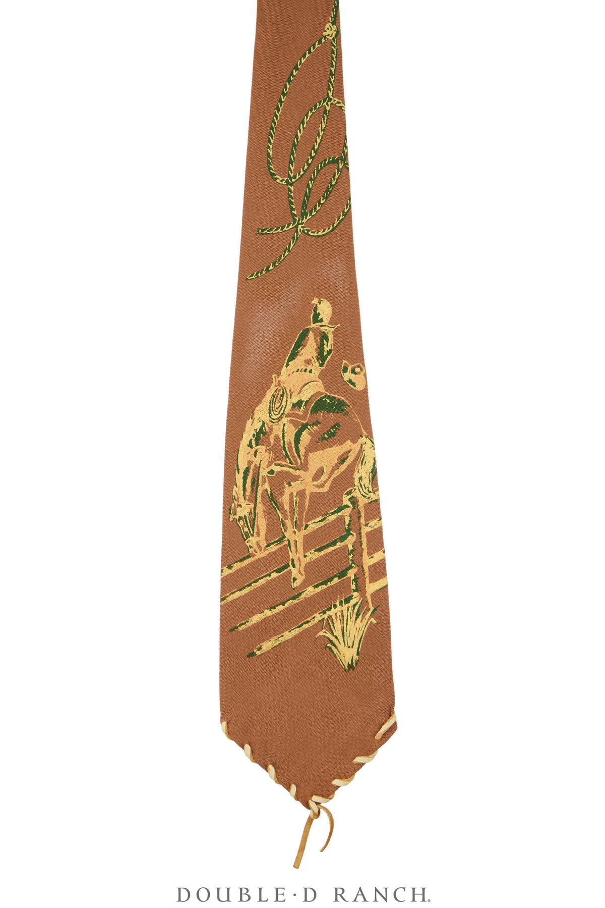 Necktie, Western, Hand-painted, Bucking Horse &amp; Fence, Whip-Stitch Lacing, Vintage, 286
