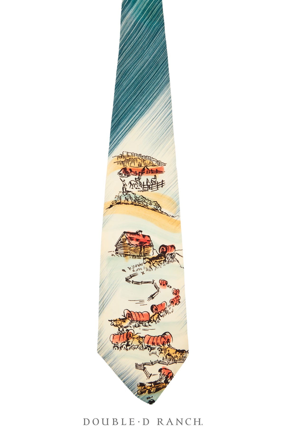 Necktie, Western, Hand Painted, Wagon Train, Vintage, 285