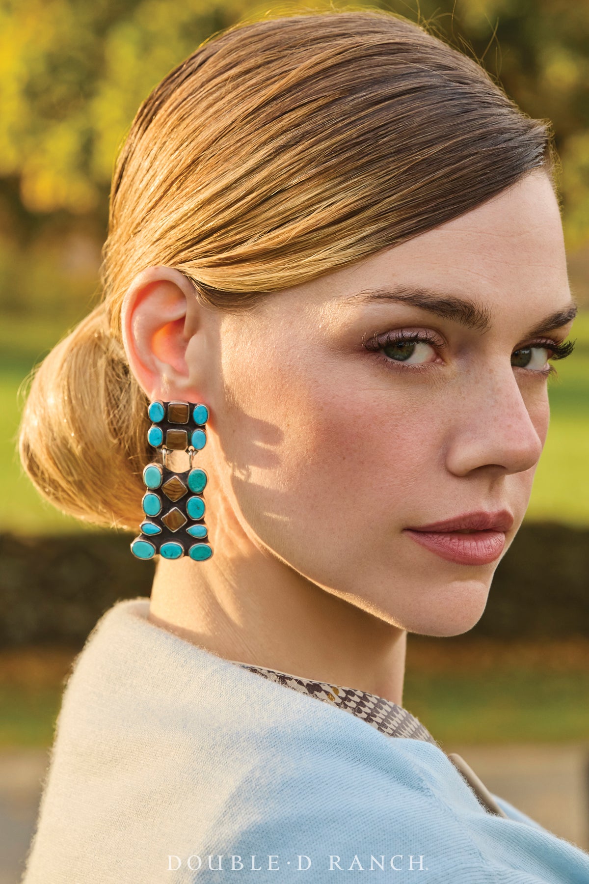 Earrings, Oscar Betz, Fan, Turquoise, Jasper, Hallmark, Contemporary, 2082