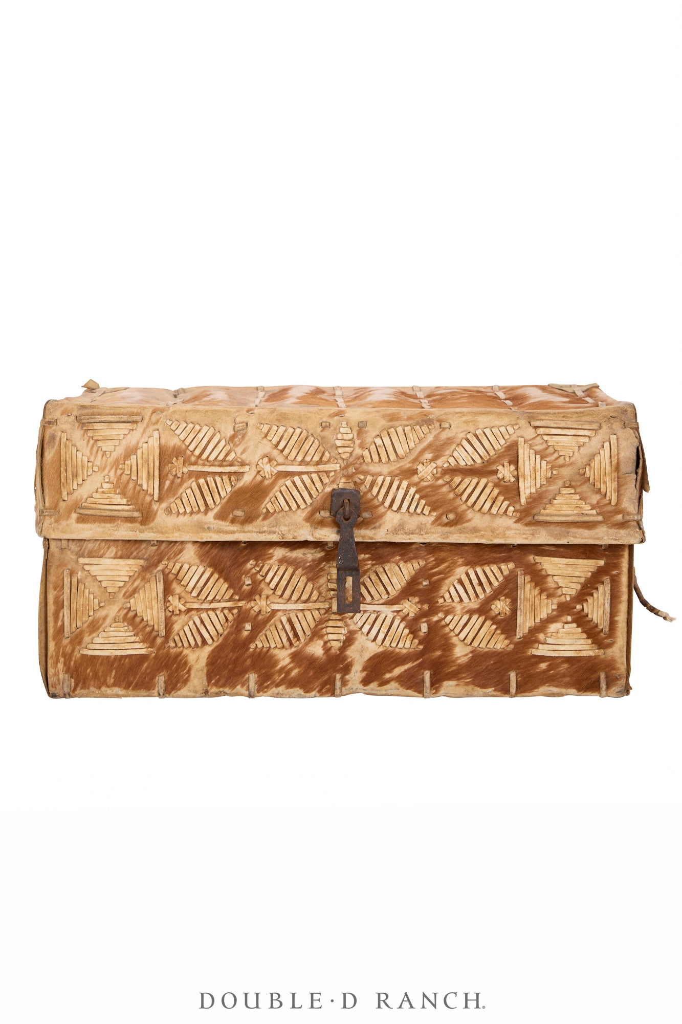 Home, Furniture, Trunk, Petaca, Hide Covered, Intricate Laced Design, Vintage, 287