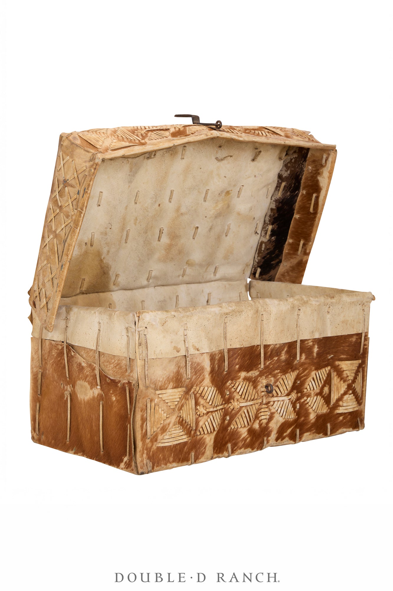 Home, Furniture, Trunk, Petaca, Hide Covered, Intricate Laced Design, Vintage, 287