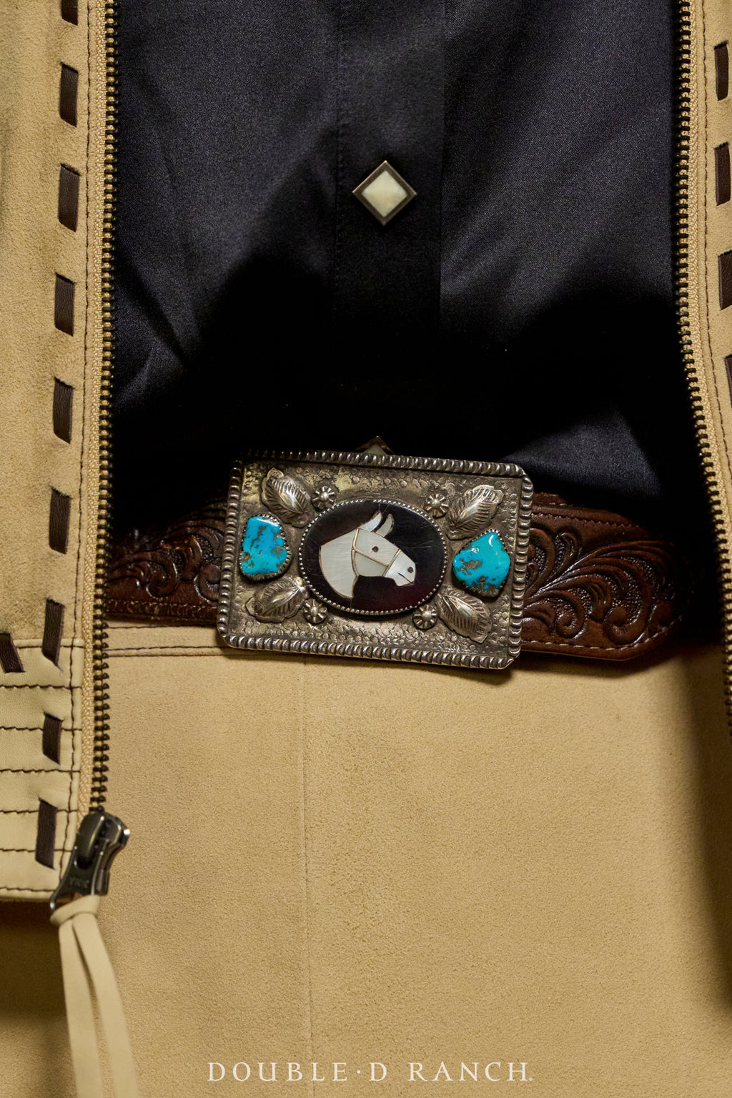 Belt, A Vintage, Buckle, Inlay, Horse Profiles, Turquoise  display picture 3