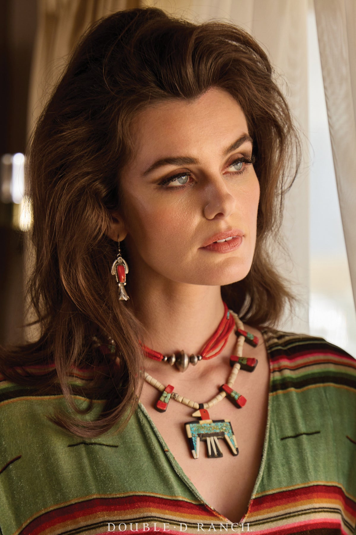 Necklace, Natural Stone, Coral Heishi, Desert Pearls with Turquoise Accent, Contemporary, 3350