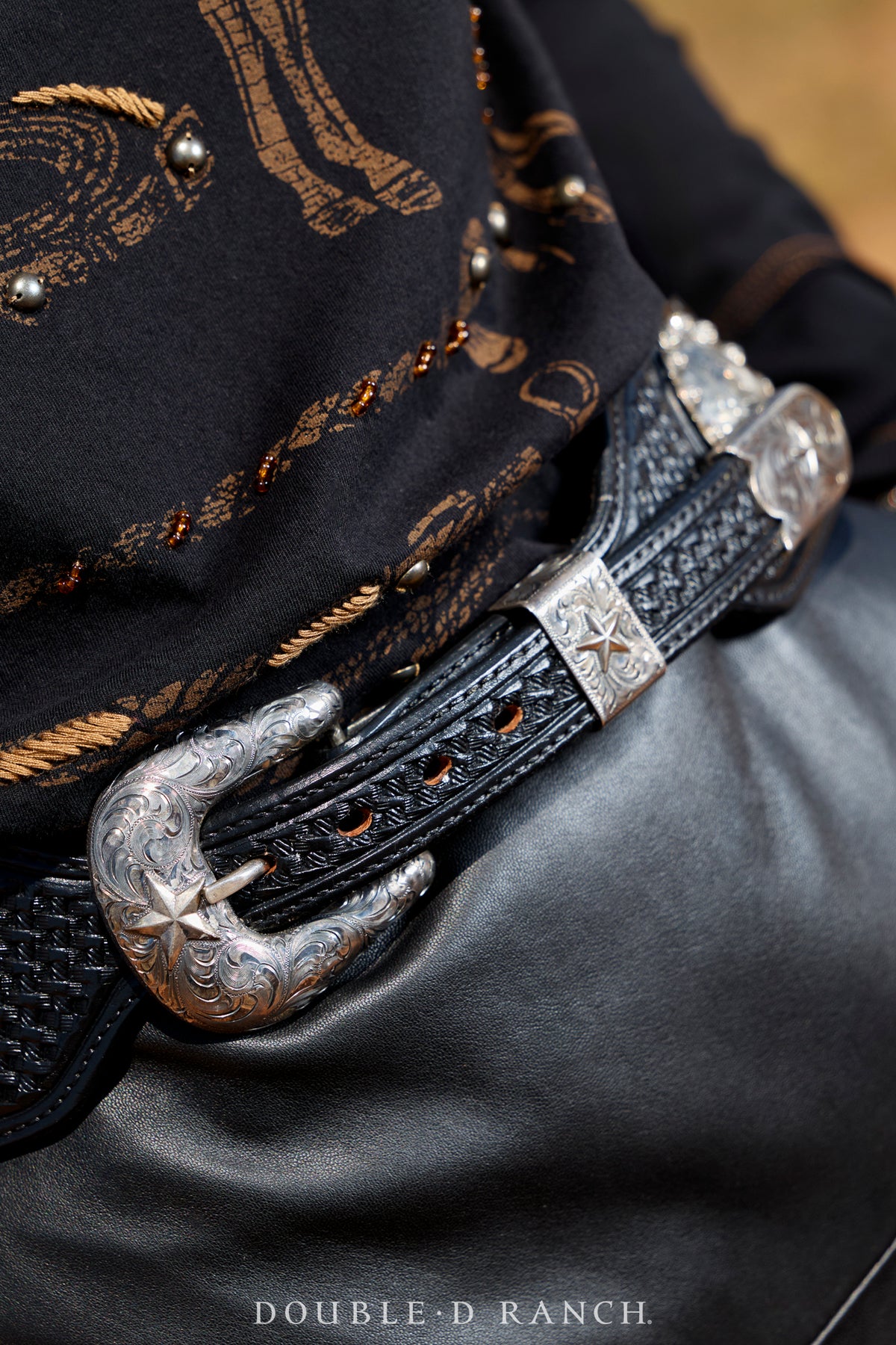 Belt, A, Western Concho, Basket Weave Tooled Leather, Contemporary, 504