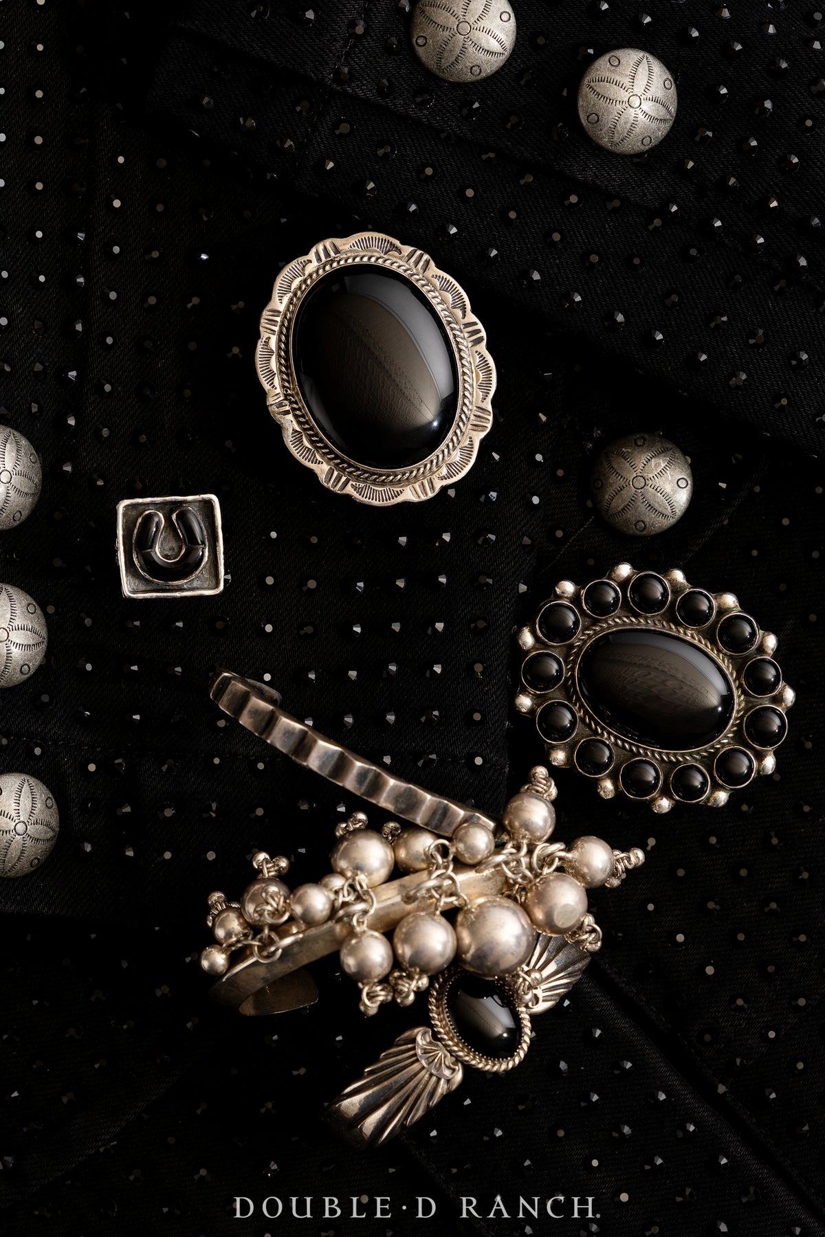 Ring, Cluster, Onyx, Hallmark, Contemporary, 1740