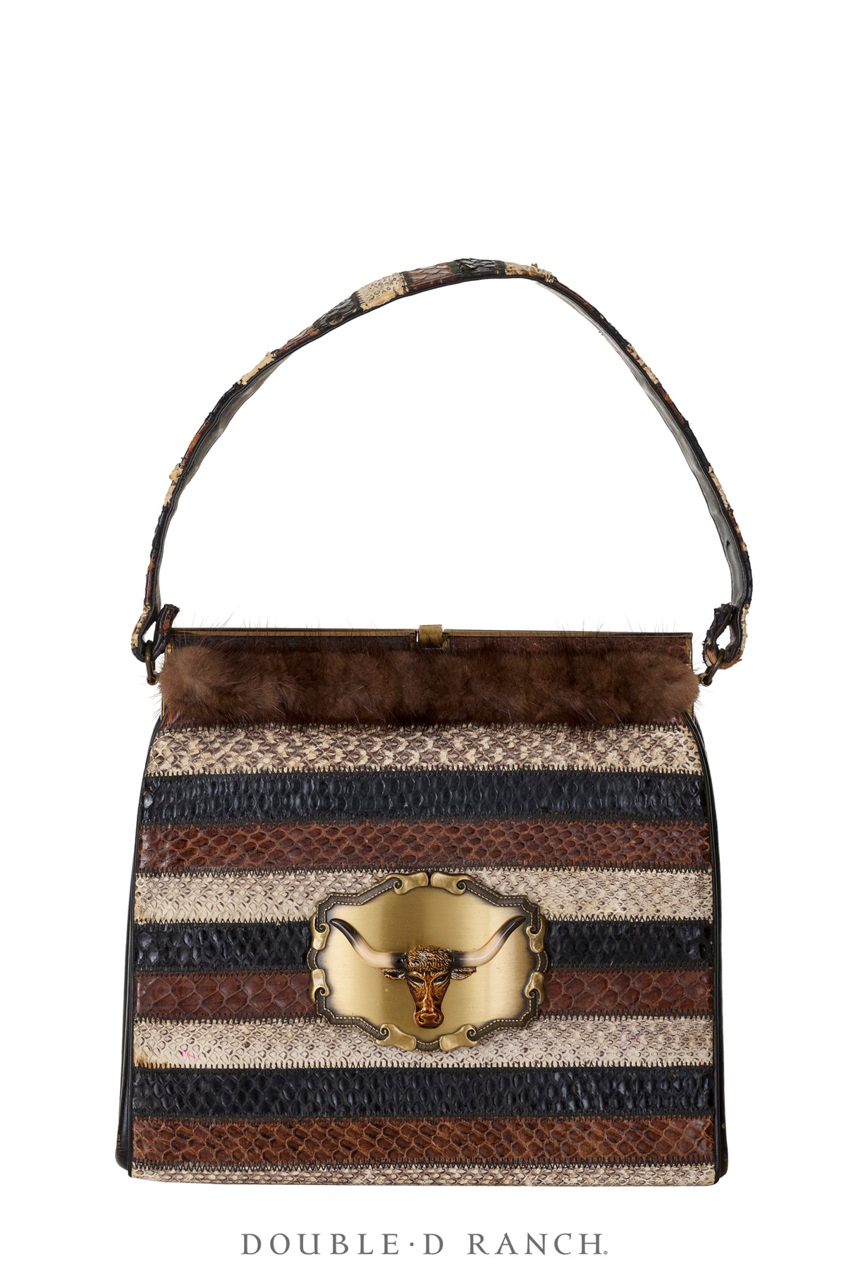 Bag, Silver Label, Striped Snakeskin, Longhorn Buckle, Repurposed, 1364