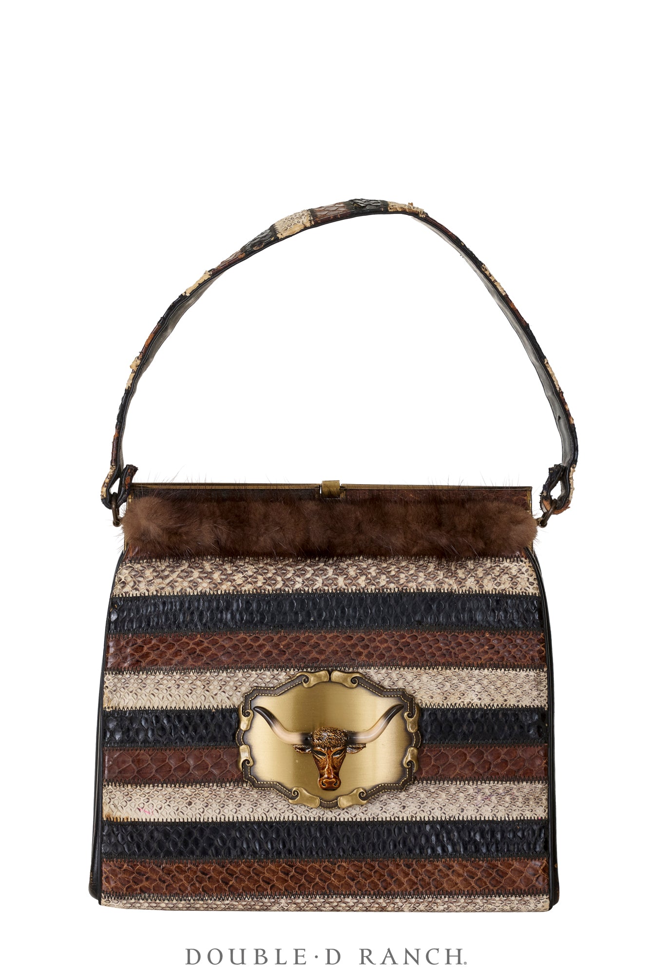Bag, Silver Label, Striped Snakeskin, Longhorn Buckle, Repurposed, 1364