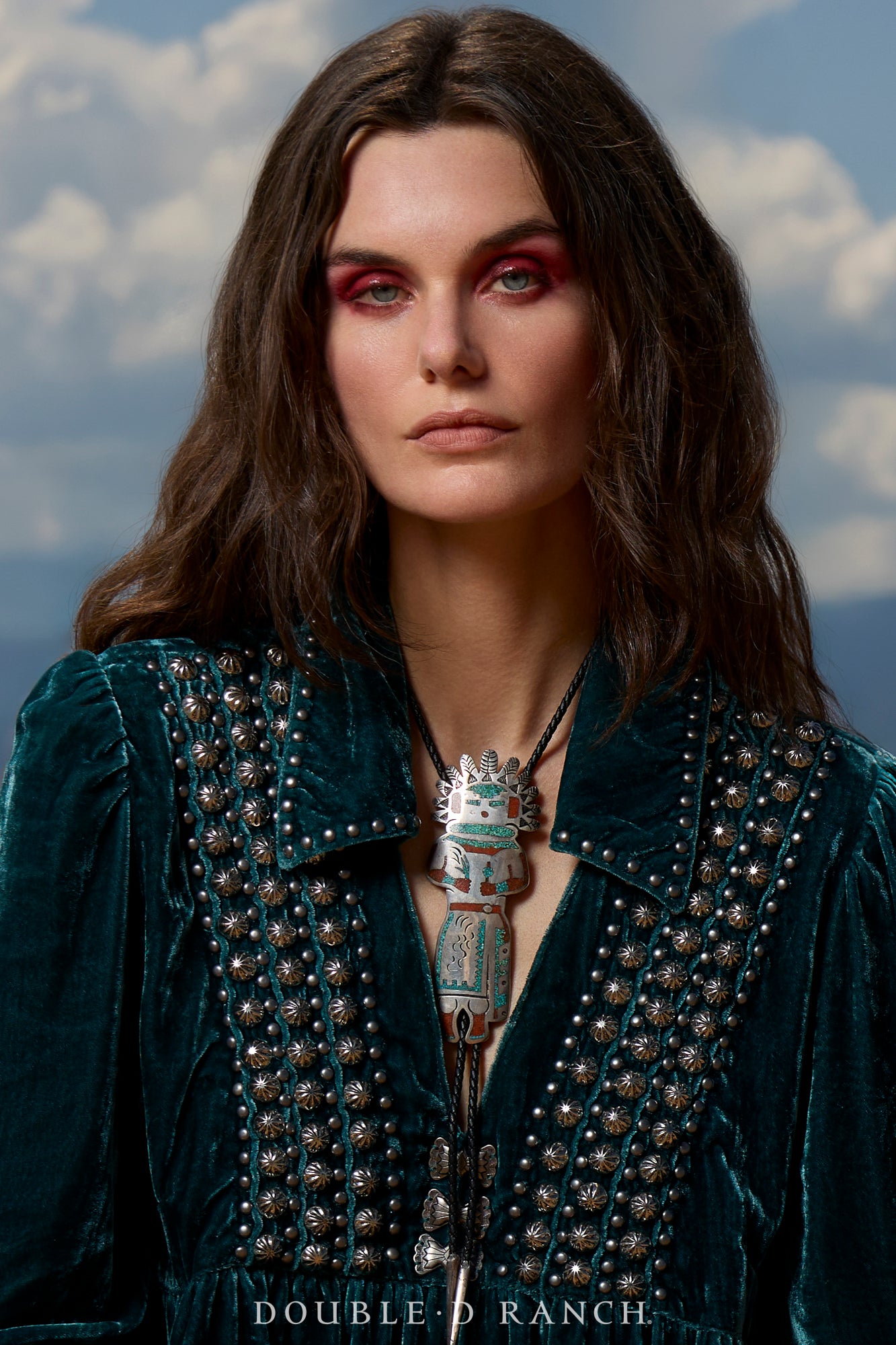 Bolo, Chip Inlay, Kachina, Turquoise & Coral Chips, Tommy Singer Hallmark, Vintage ‘60s, 3158