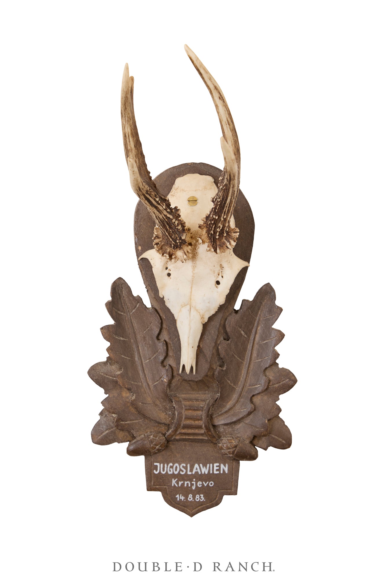 Art, Taxidermy, Roe Deer  Antlers, Pair of Wall Plaques, France, Vintage ‘70s, 1339