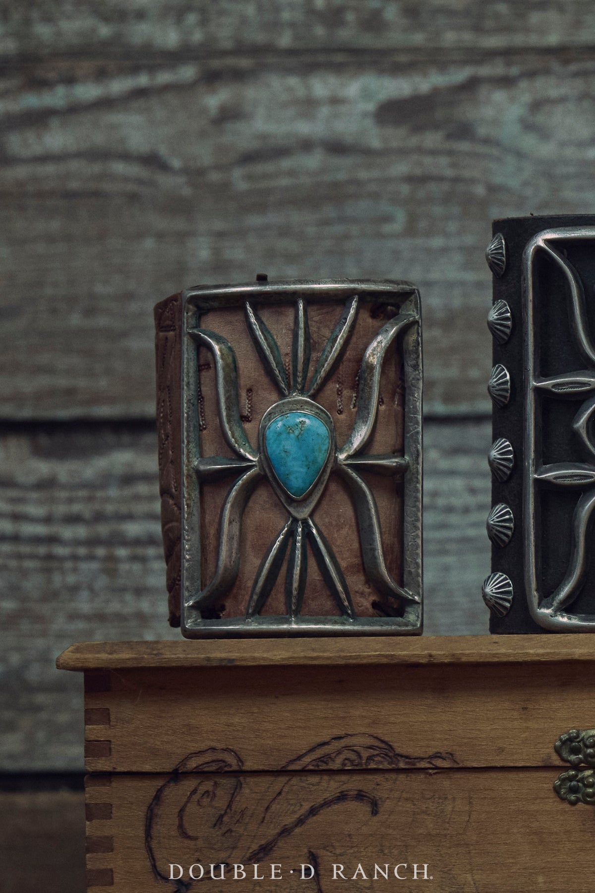 Ketoh, Cast, Turquoise, Unusual Leather Tooling, Vintage, Mid-Century, 3156