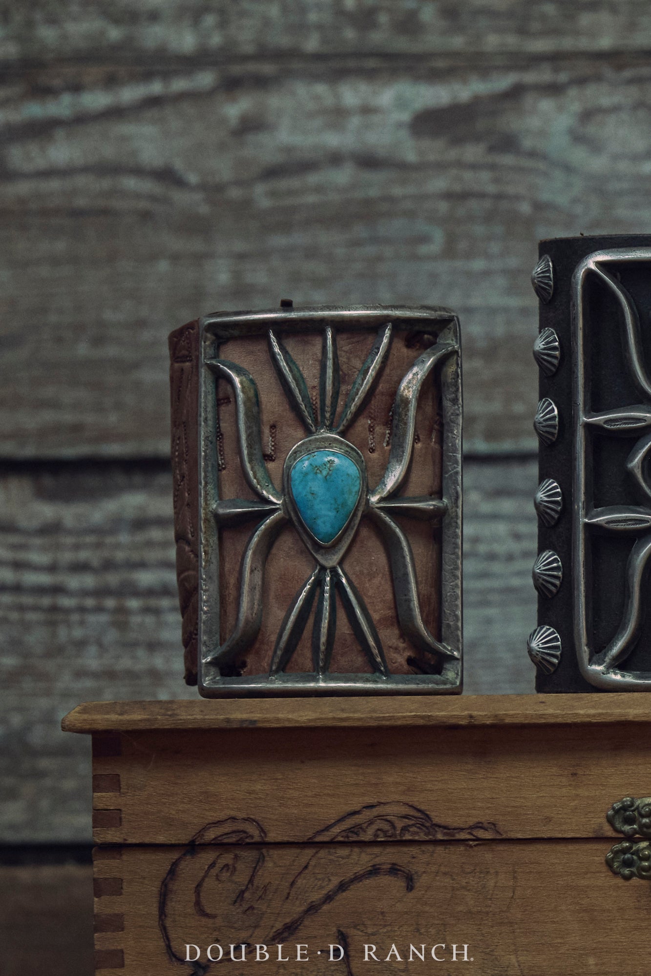 Ketoh, Cast, Turquoise, Unusual Leather Tooling, Vintage, Mid-Century, 3156