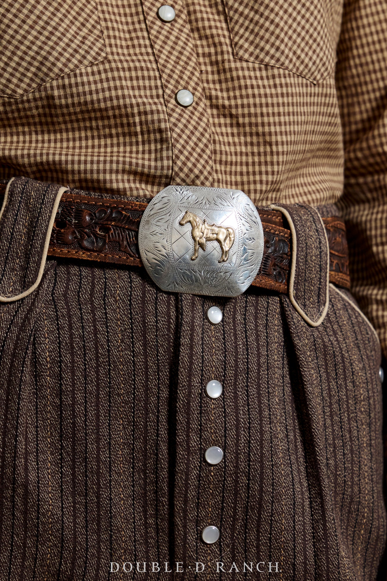 Belt, A Vintage, Buckle, Western, Sterling Silver & 10k Gold, Horse Profile, Hallmark, Vintage, 763