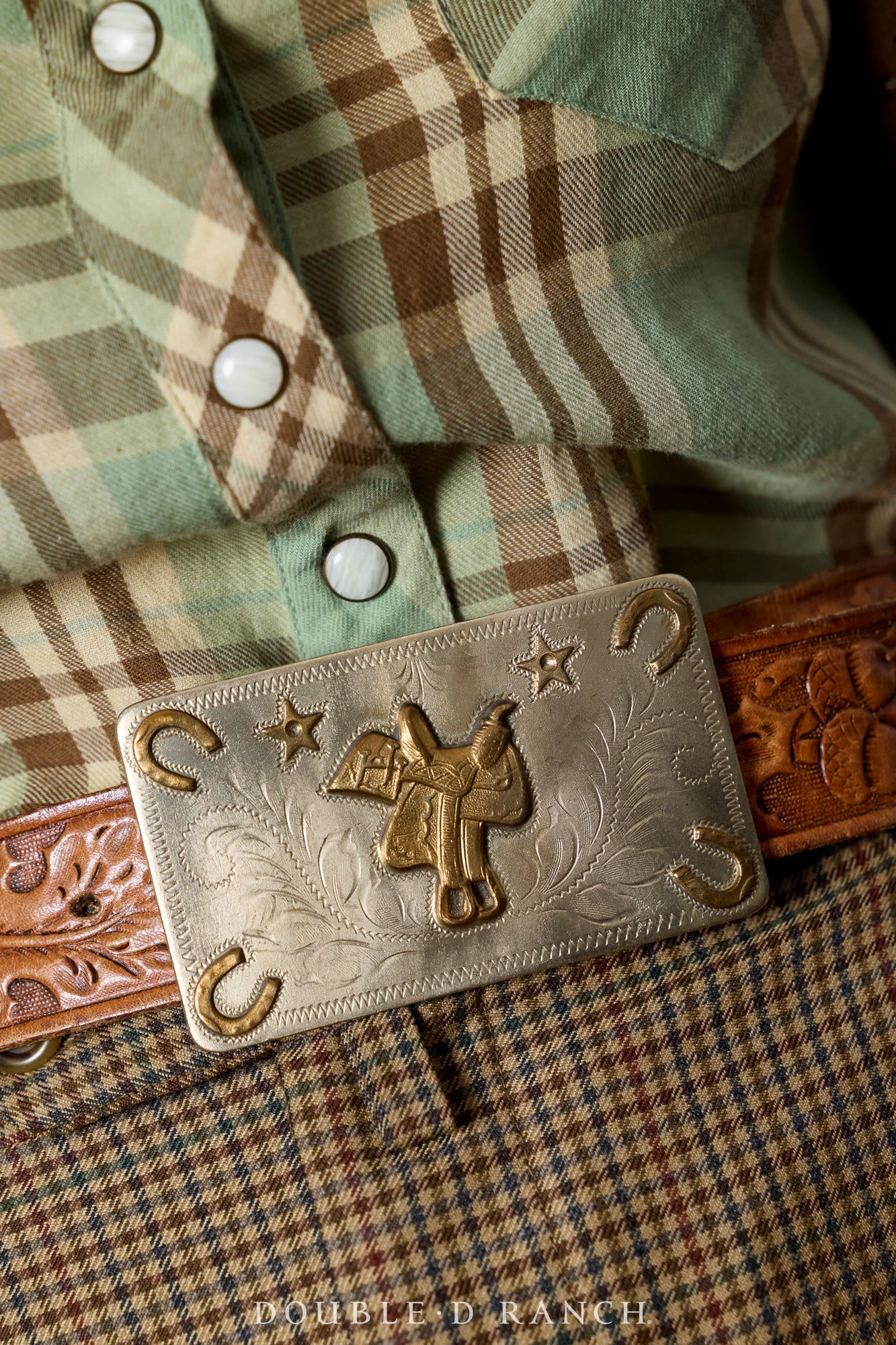 Belt, A Vintage, Buckle, Western, Saddle With Horseshoes & Stars, Vintage, 875