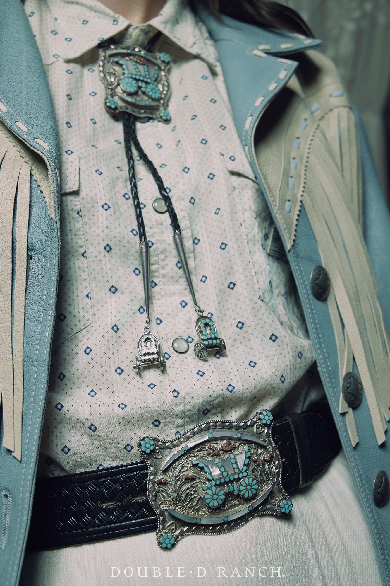 Bolo & Belt Set, Inlay, Conestoga Wagon, Dishta, Hallmark, Vintage, 1693