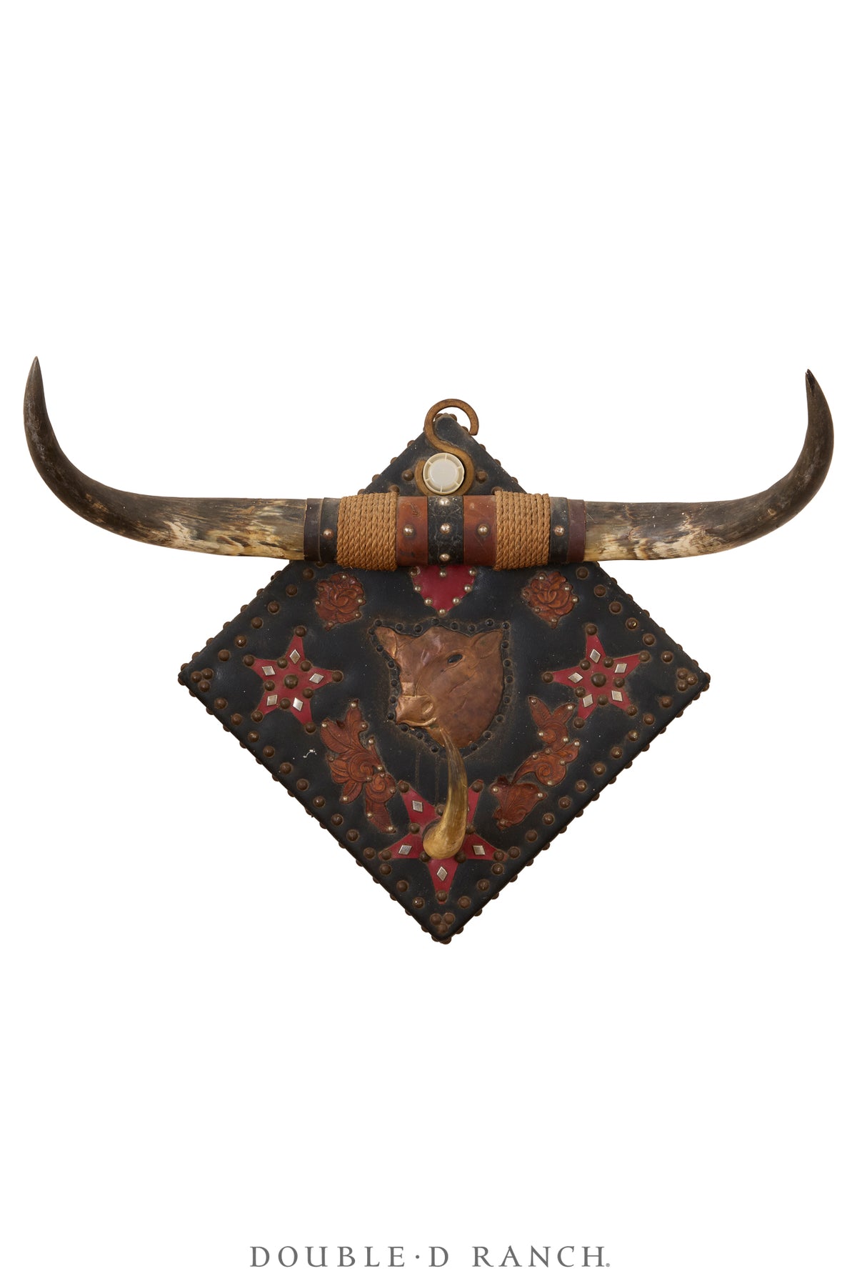 Art, Taxidermy, Longhorn, With Light & Leather Appliqué, Victorian, Antique, 1337