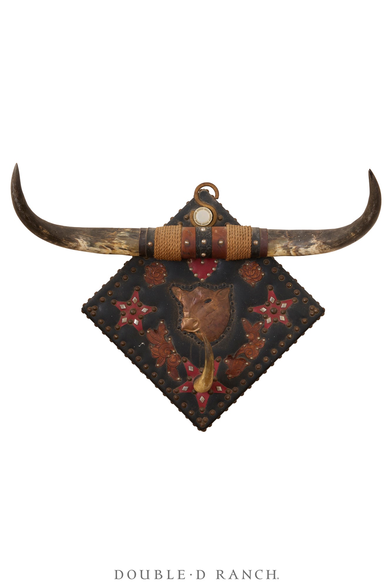 Art, Taxidermy, Longhorn, With Light & Leather Appliqué, Victorian, Antique, 1337