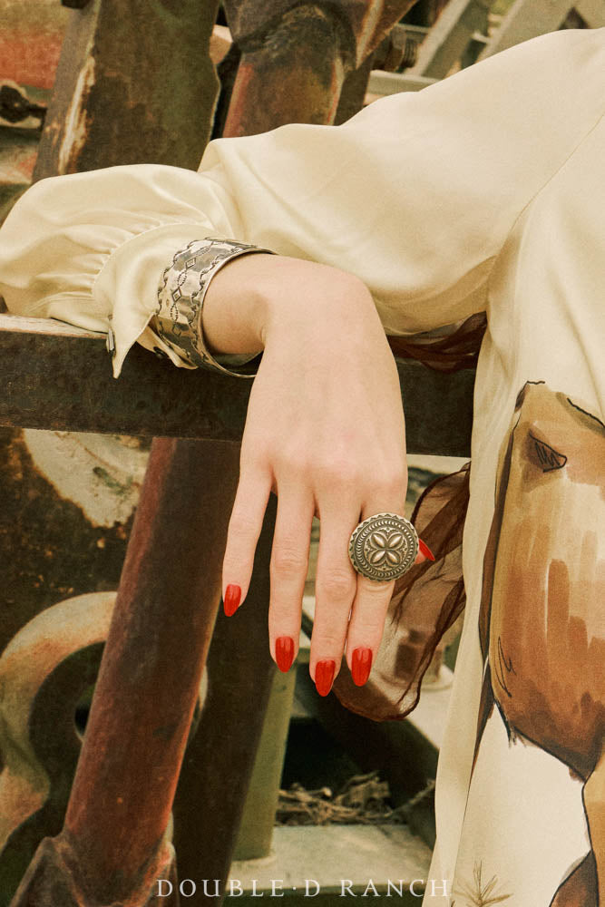 Ring, Concho, Sterling Silver, Stampwork, Hallmark, Contemporary, 1281
