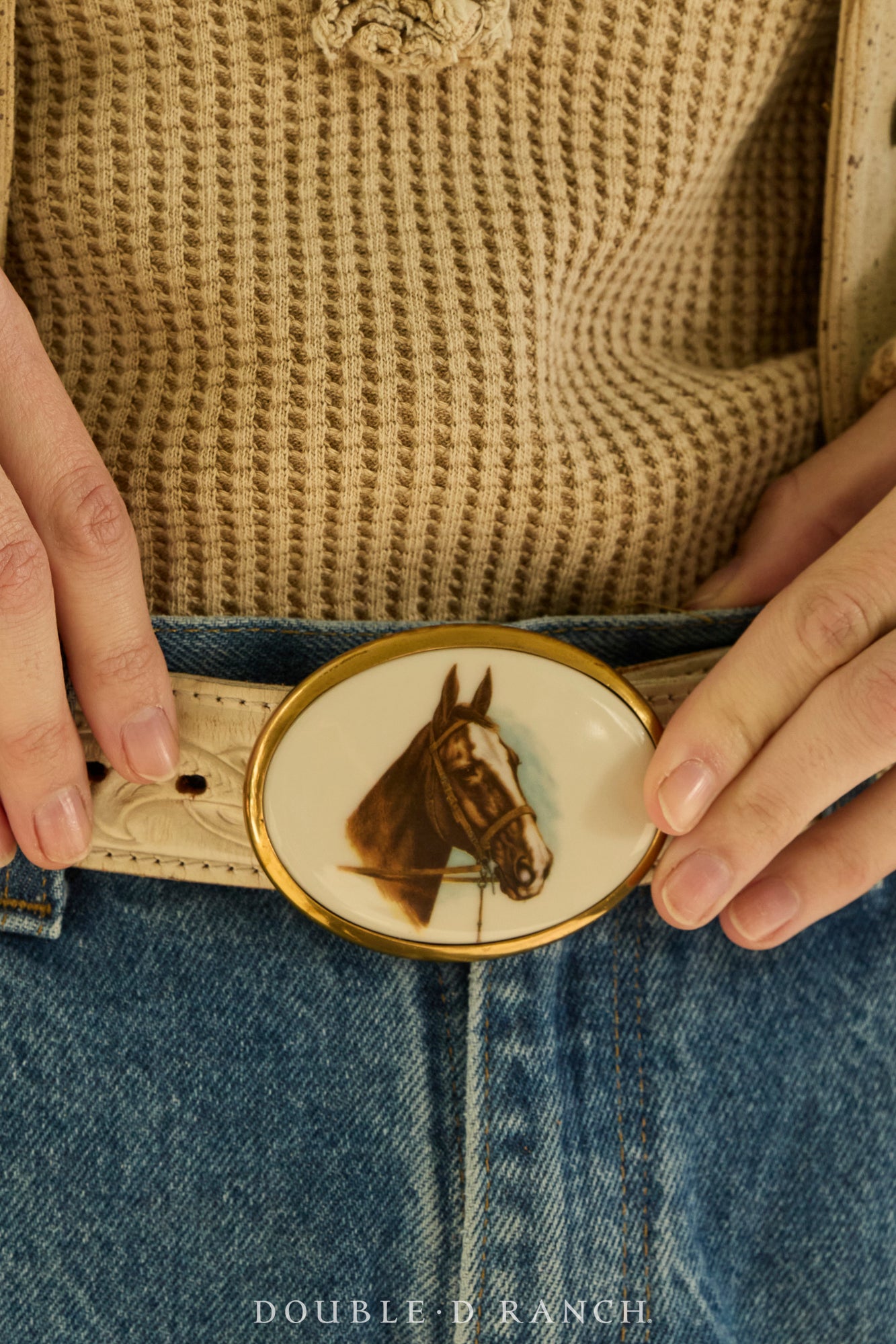 Belt, A Vintage, Buckle, Western Kitsch, Porcelain, Horse, Hallmark, Vintage, 863