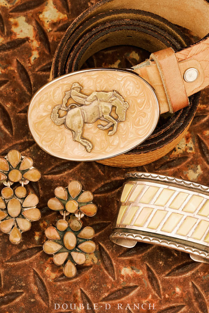 Belt, A Vintage, Buckle Kitsch, Western, Bronc, Enamel, Vintage, 1046