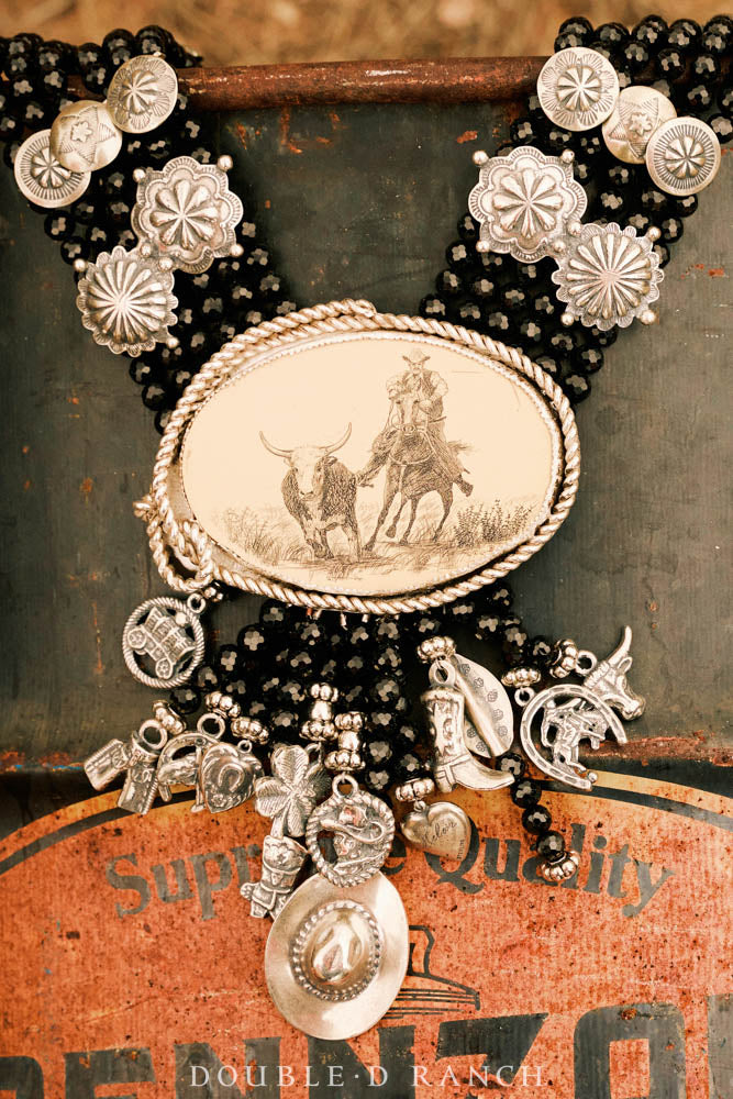 Necklace, MB, Collar, Karmina, Onyx Faceted With Up-Cycled Faux Schrimshaw, Contemporary, 172
