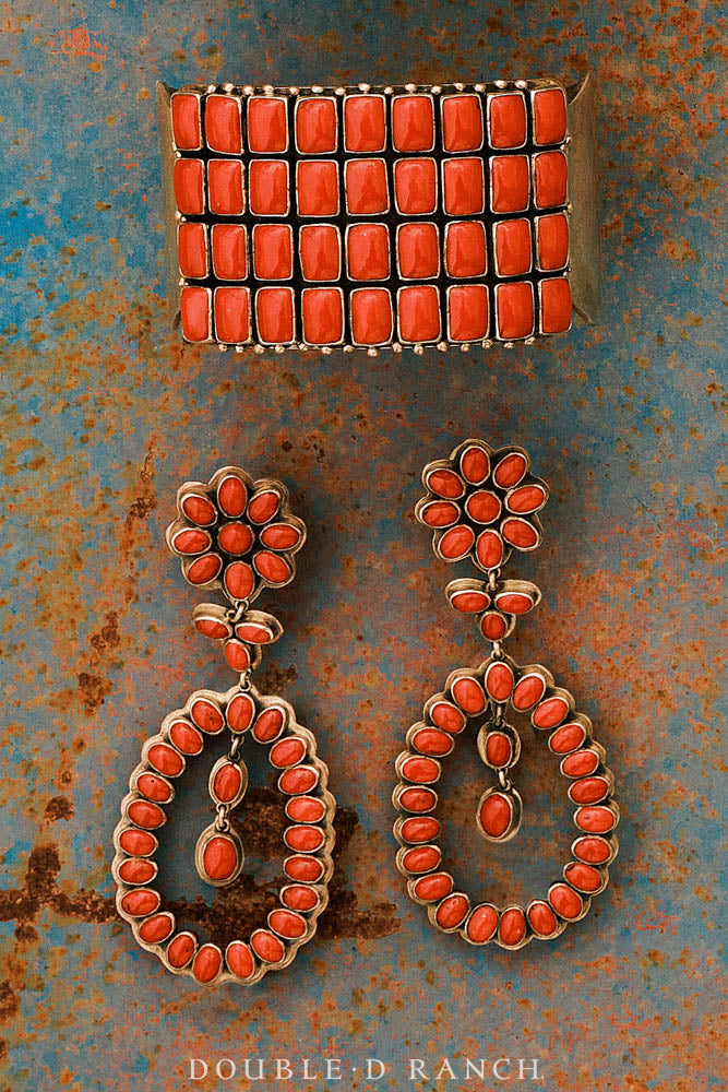 Earrings, Federico, Chandelier, Coral, Hallmark, Contemporary, 1537