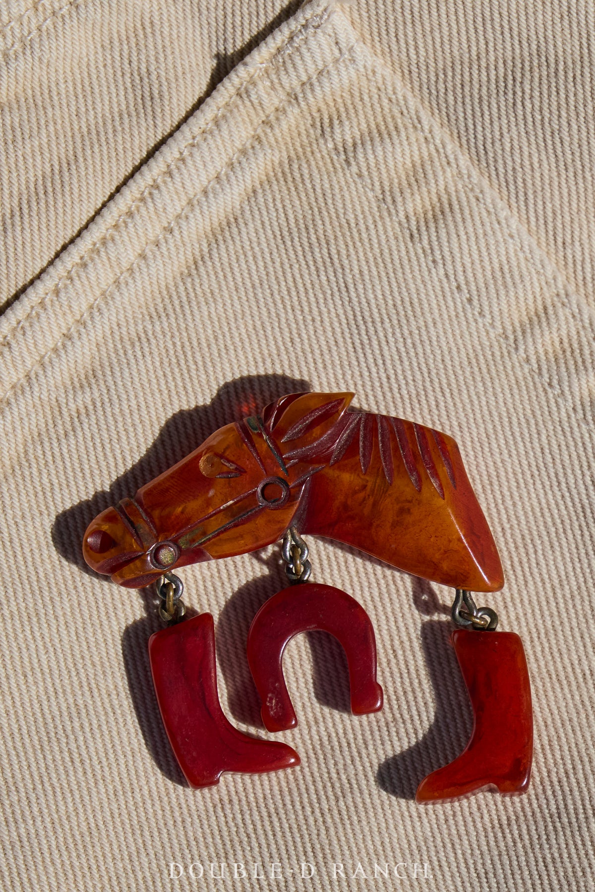 Pin, Bakelite, Novelty, Horse With Charms, Vintage ‘40s, 1100