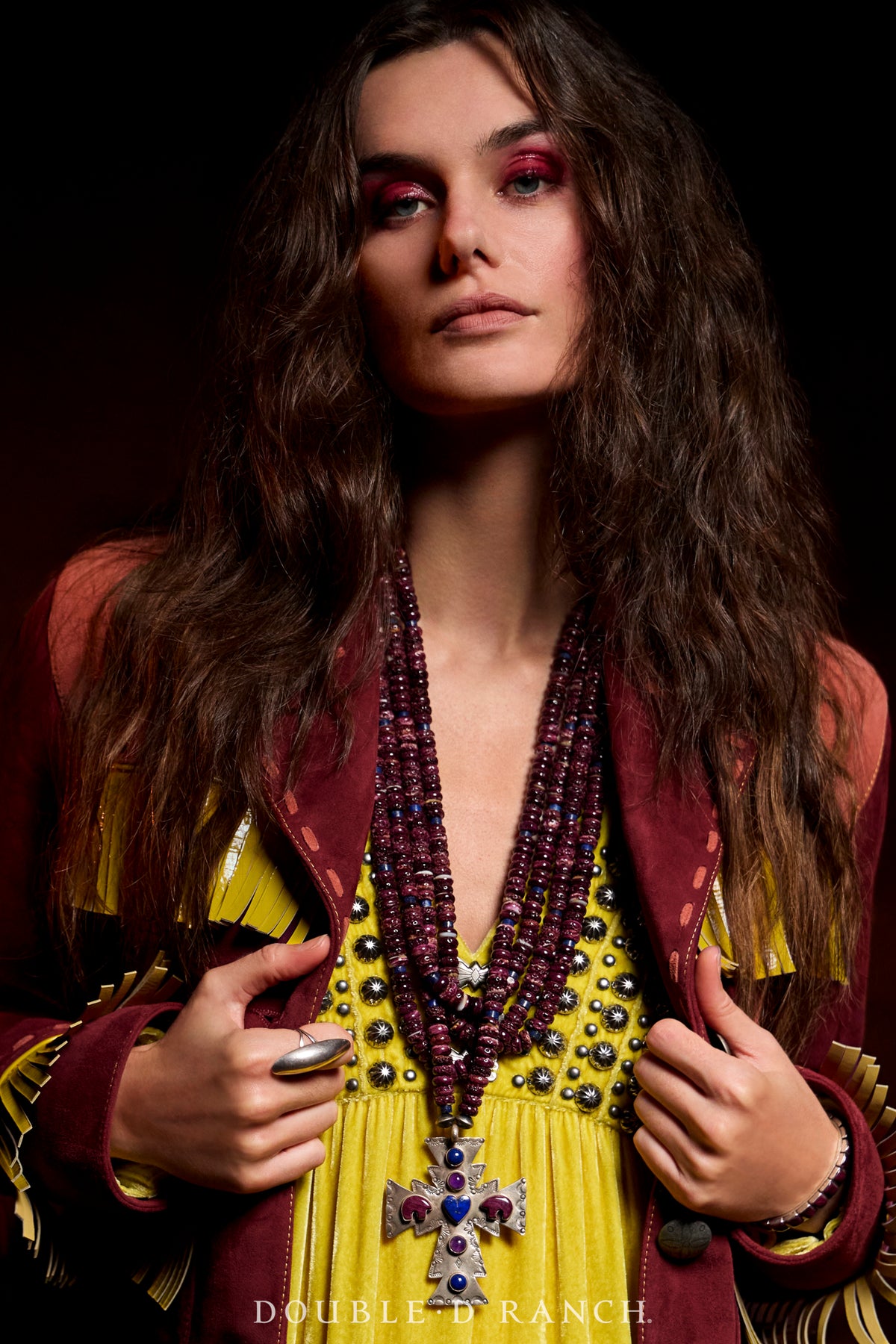 Necklace, Natural Stone, Purple Spiny Oyster With Cross Pendant, Navajo, Contemporary, 3418