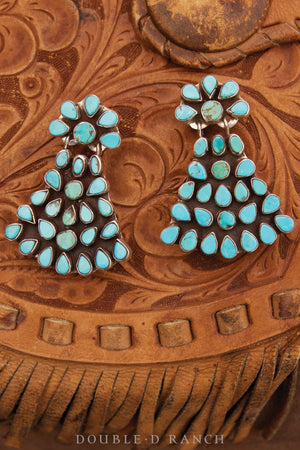 Earrings, Oscar Betz, Fan, Turquoise, Hallmark, 1187
