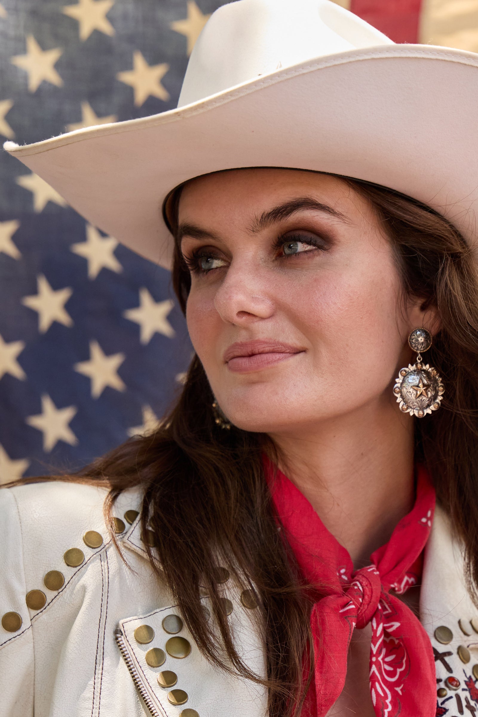 Earrings, Concho, Western Engraved, Star, Contemporary, 1298