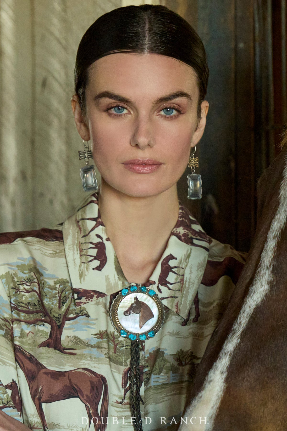 Bolo, Inlay, Turquoise With Shell, Horse Profile, Sterling Silver & 14K Gold, Hallmark, Vintage ‘70s, 3629