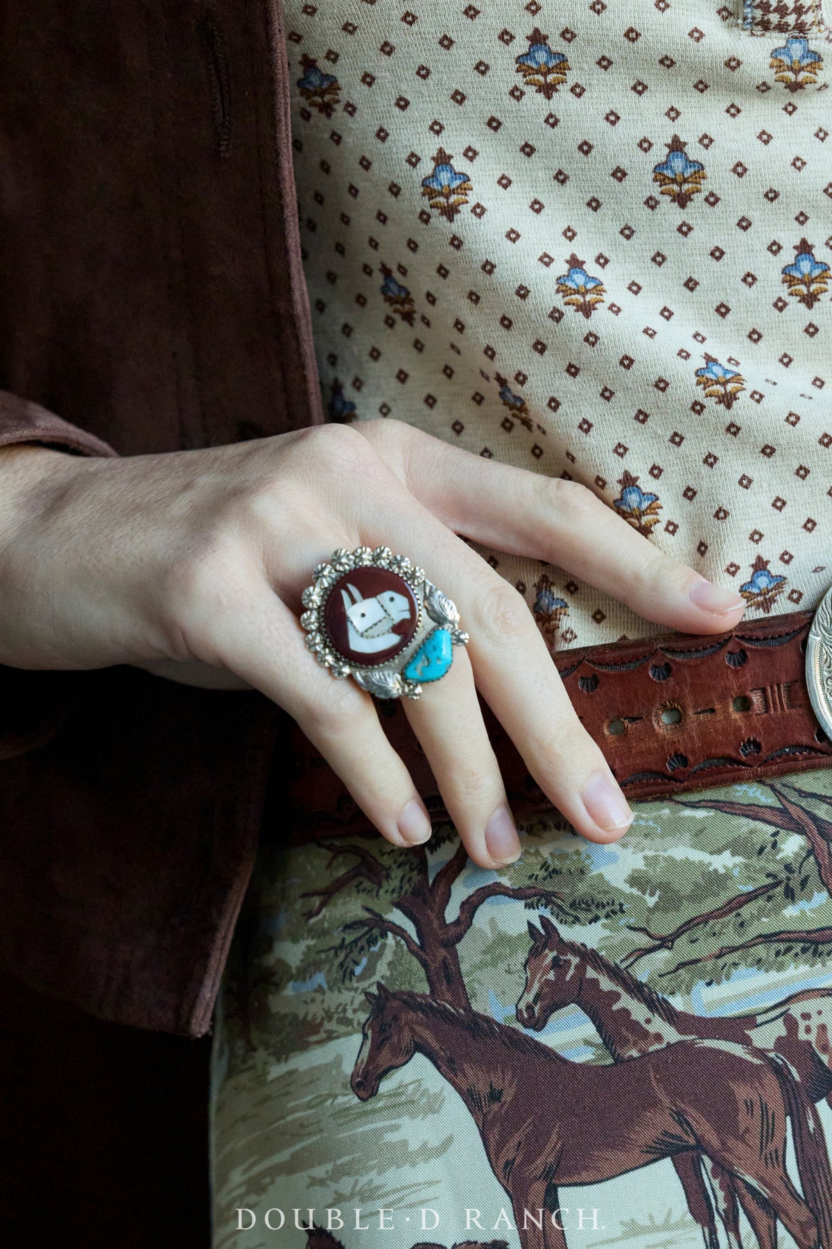 Ring, Inlay, Horse Profile, Turquoise, Mike Simplicio Hallmark, Vintage, 1639