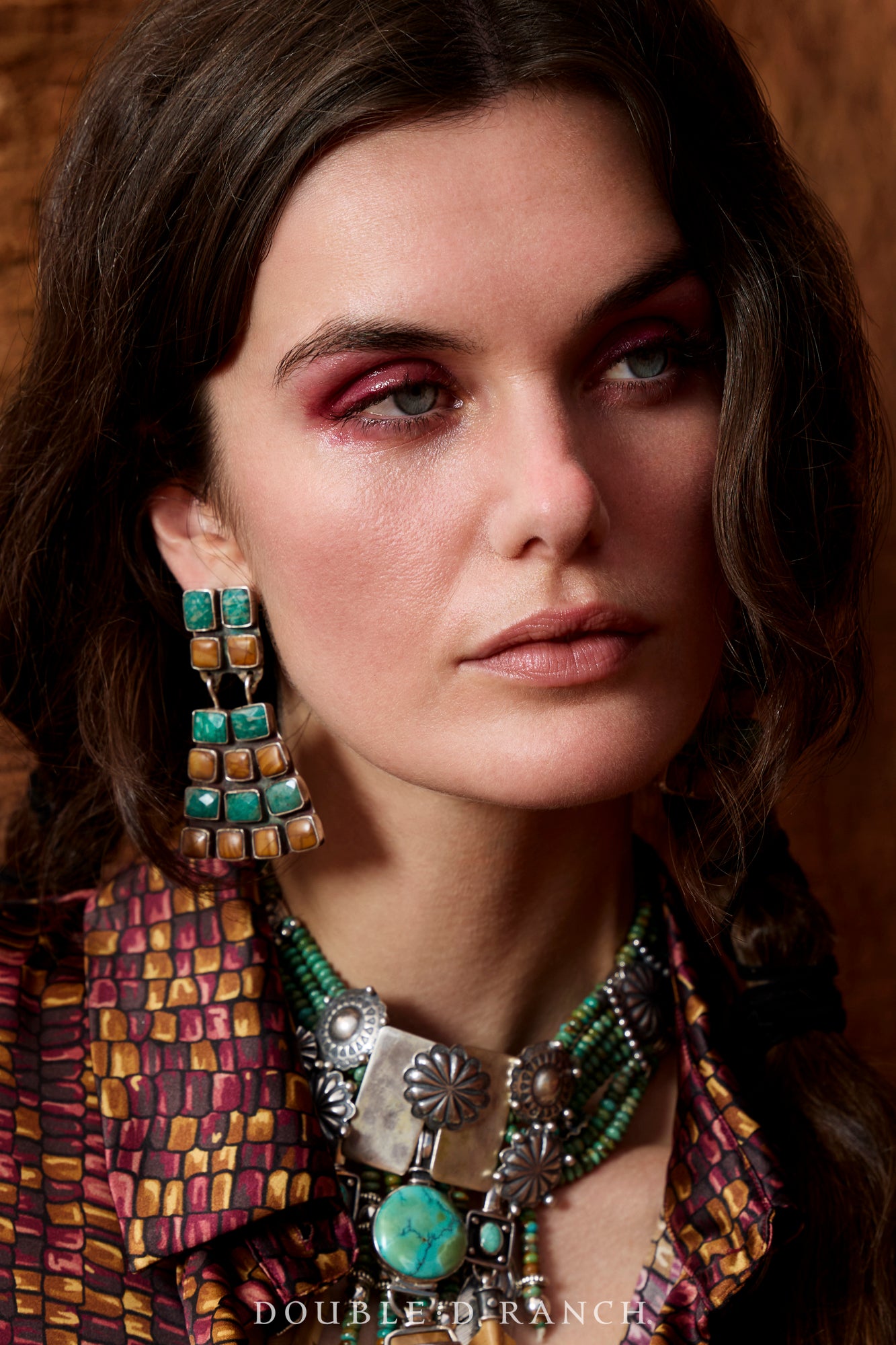 Earrings, Oscar Betz, Fan, Russian Amazonite and YellowJasper, Hallmark, Contemporary, 2049